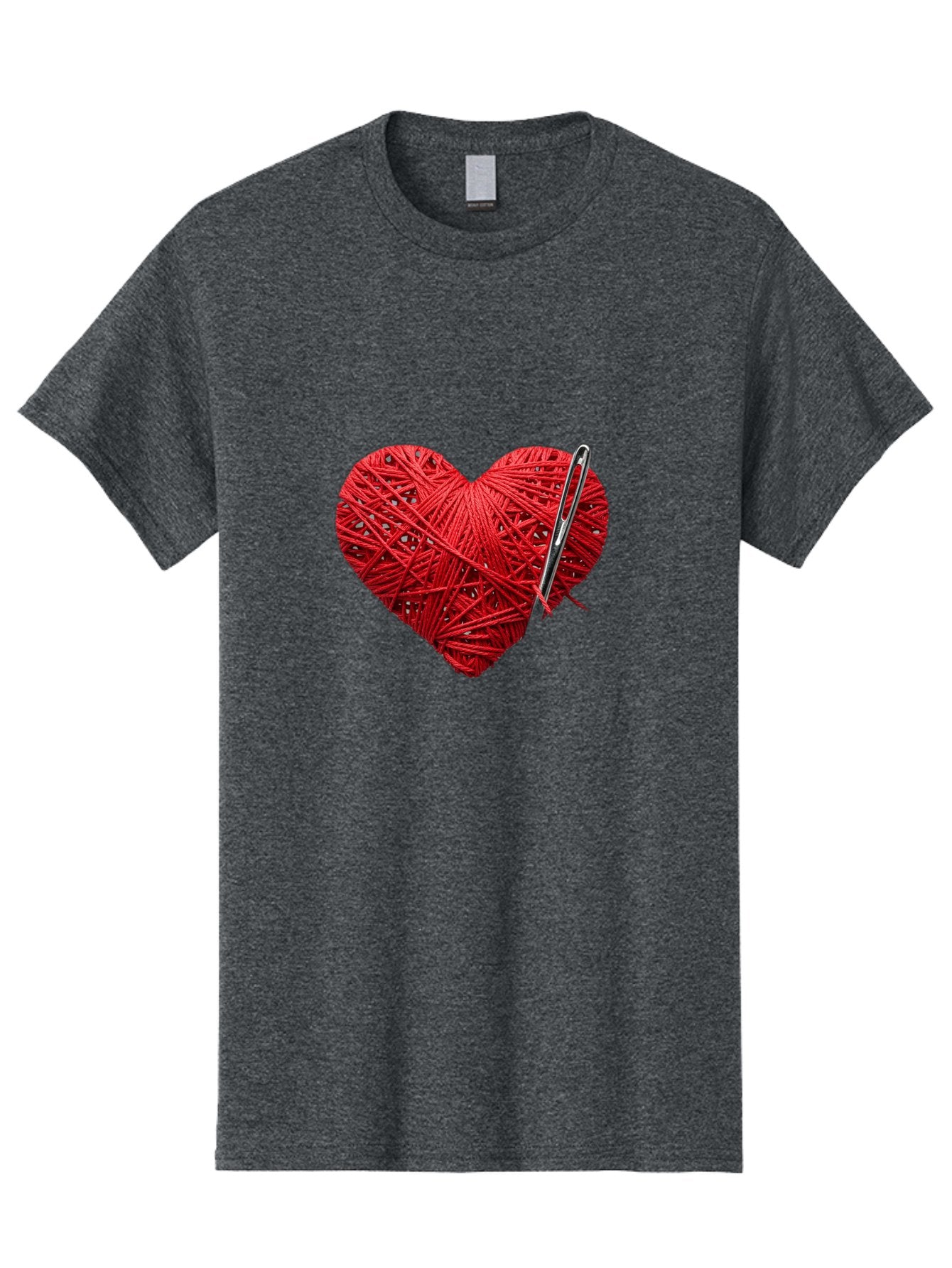 Red-Yarn-Heart Men'S Graphic Tee, 100% Cotton, Comfortable Casual Summer Wear, Machine Washable, Heart Made Of Red Yarn, Knitting Needle, Creative Craft, Handmade Love, Diy Project, Cozy Atmosphere, Knitting Hobby Bad488