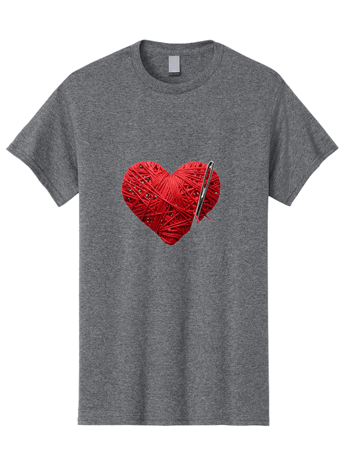 Red-Yarn-Heart Men'S Graphic Tee, 100% Cotton, Comfortable Casual Summer Wear, Machine Washable, Heart Made Of Red Yarn, Knitting Needle, Creative Craft, Handmade Love, Diy Project, Cozy Atmosphere, Knitting Hobby Bad488 9