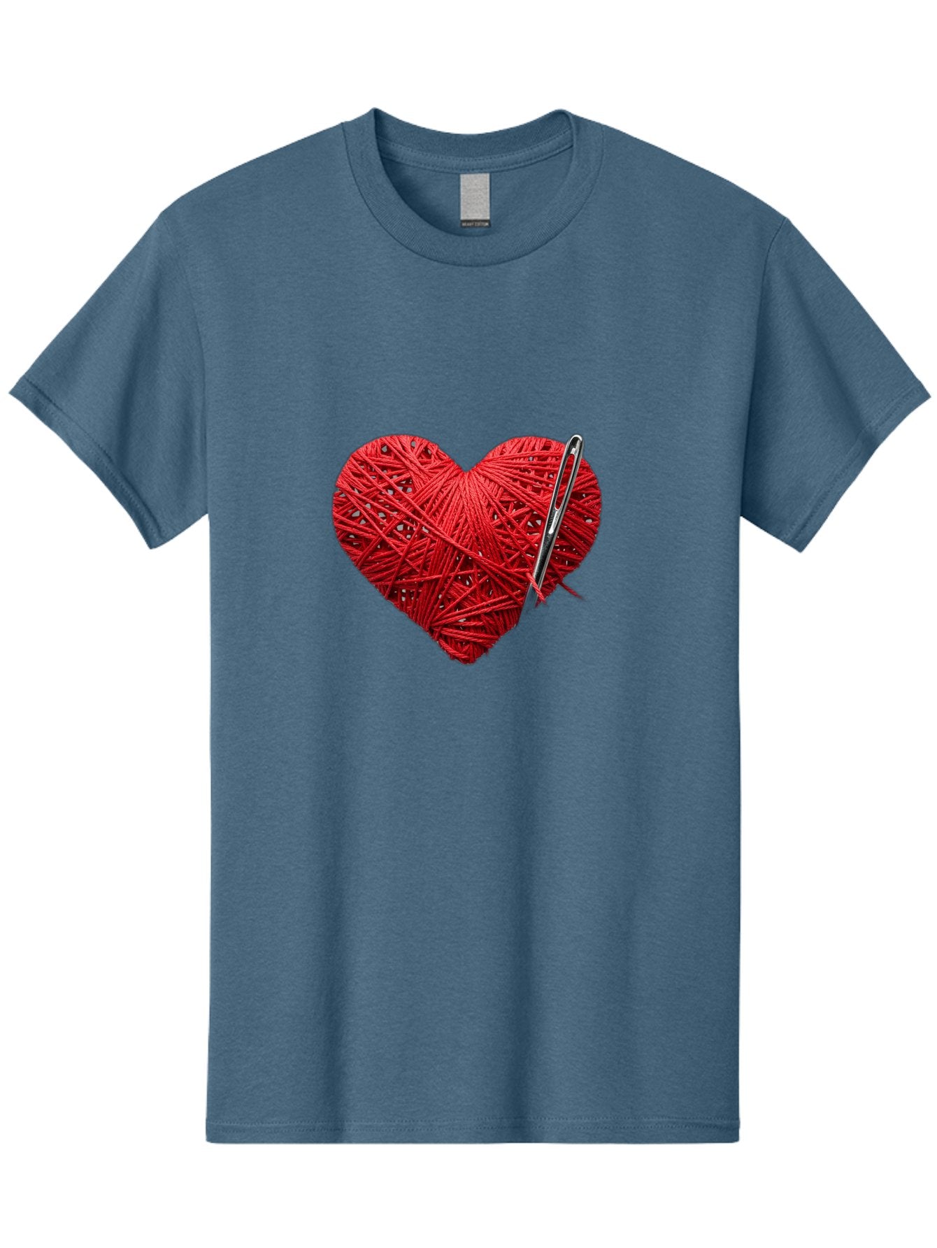 Red-Yarn-Heart Men'S Graphic Tee, 100% Cotton, Comfortable Casual Summer Wear, Machine Washable, Heart Made Of Red Yarn, Knitting Needle, Creative Craft, Handmade Love, Diy Project, Cozy Atmosphere, Knitting Hobby Bad488 14