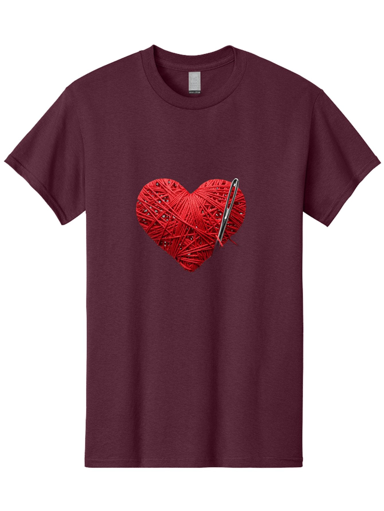 Red-Yarn-Heart Men'S Graphic Tee, 100% Cotton, Comfortable Casual Summer Wear, Machine Washable, Heart Made Of Red Yarn, Knitting Needle, Creative Craft, Handmade Love, Diy Project, Cozy Atmosphere, Knitting Hobby Bad488