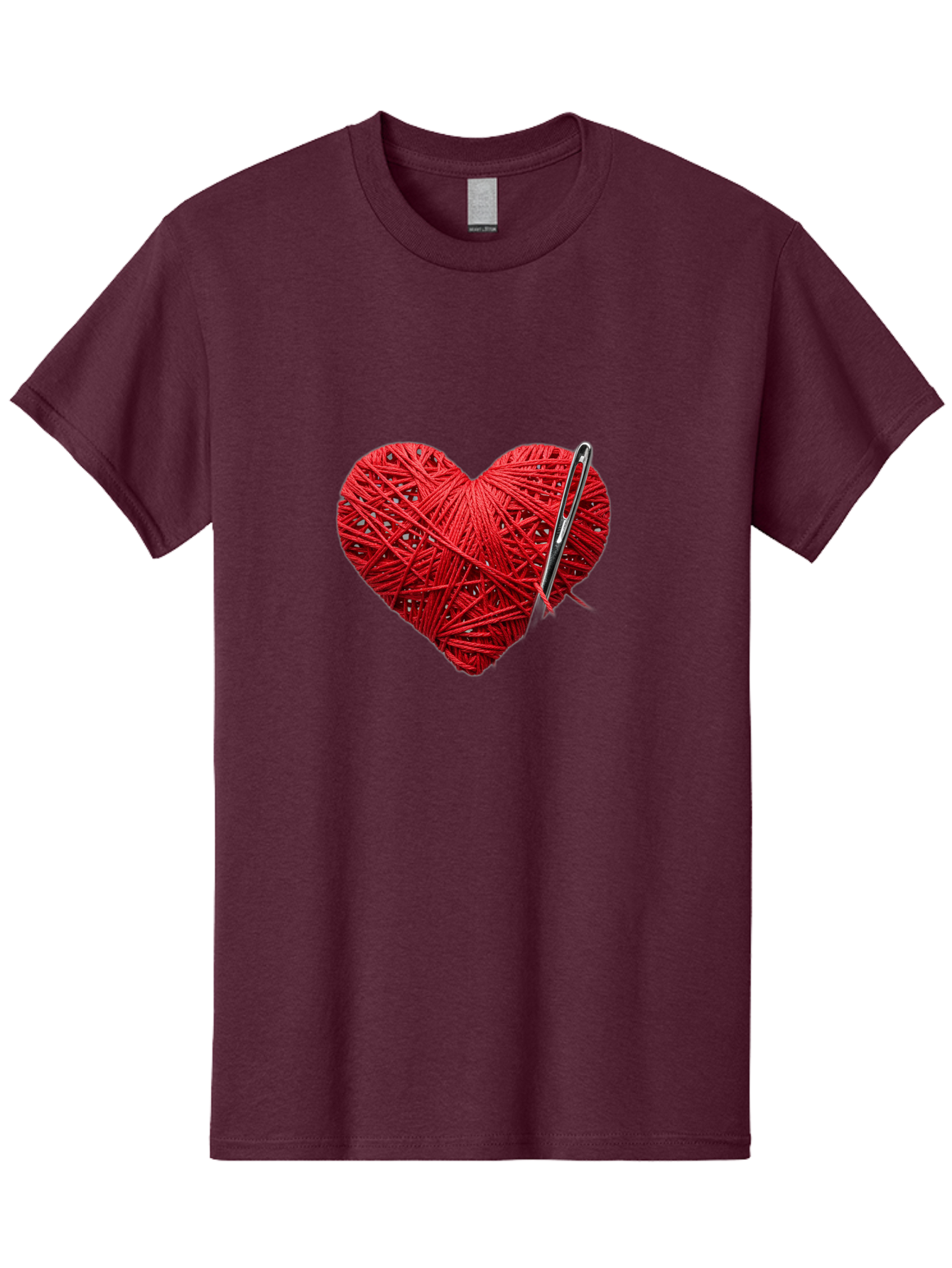 Red-Yarn-Heart Men'S Graphic Tee, 100% Cotton, Comfortable Casual Summer Wear, Machine Washable, Heart Made Of Red Yarn, Knitting Needle, Creative Craft, Handmade Love, Diy Project, Cozy Atmosphere, Knitting Hobby Bad488 10