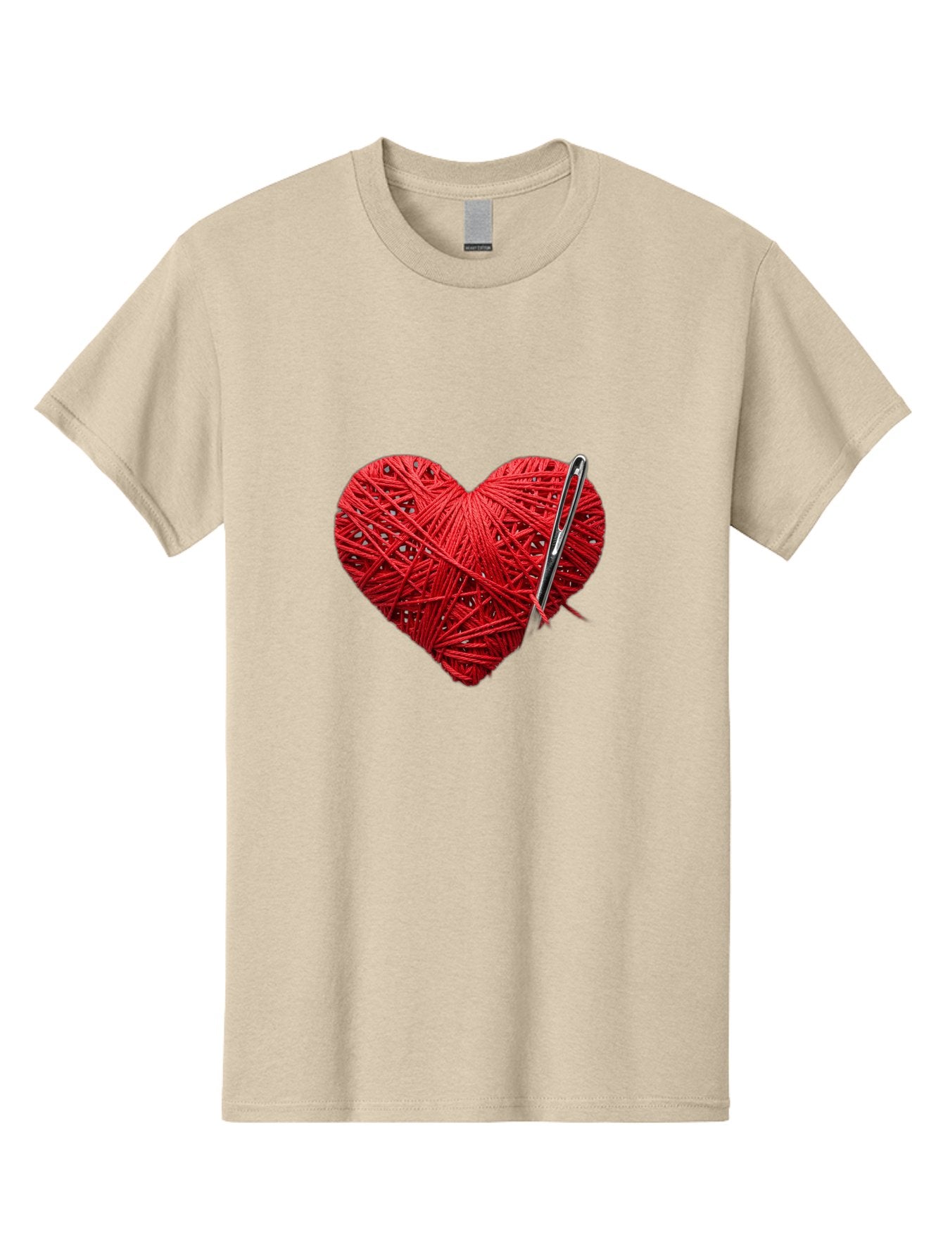 Red-Yarn-Heart Men'S Graphic Tee, 100% Cotton, Comfortable Casual Summer Wear, Machine Washable, Heart Made Of Red Yarn, Knitting Needle, Creative Craft, Handmade Love, Diy Project, Cozy Atmosphere, Knitting Hobby Bad488 4