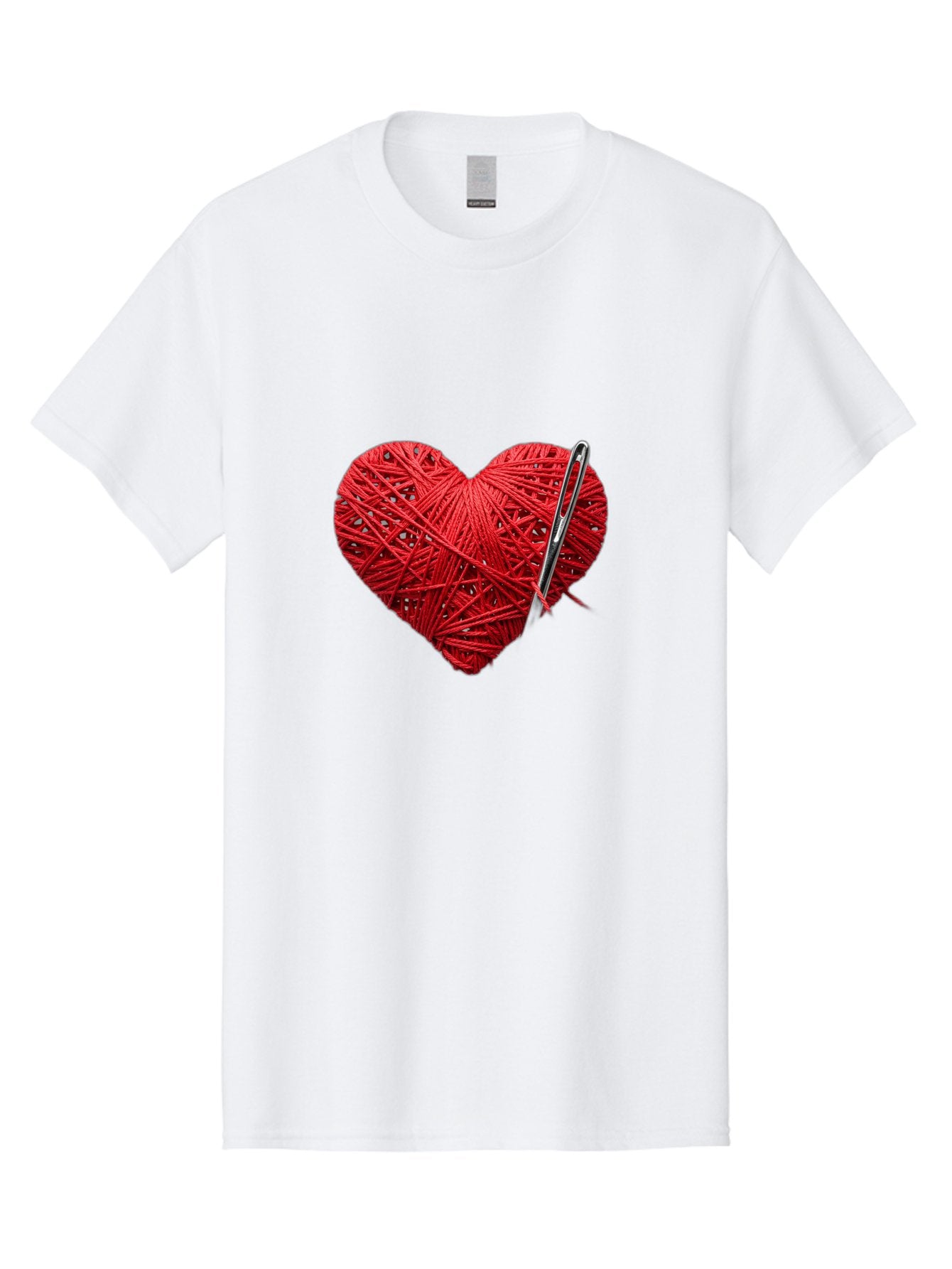 Red-Yarn-Heart Men'S Graphic Tee, 100% Cotton, Comfortable Casual Summer Wear, Machine Washable, Heart Made Of Red Yarn, Knitting Needle, Creative Craft, Handmade Love, Diy Project, Cozy Atmosphere, Knitting Hobby Bad488 5