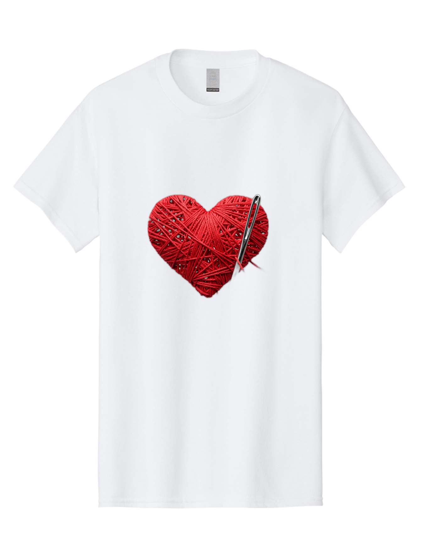 Red-Yarn-Heart Men'S Graphic Tee, 100% Cotton, Comfortable Casual Summer Wear, Machine Washable, Heart Made Of Red Yarn, Knitting Needle, Creative Craft, Handmade Love, Diy Project, Cozy Atmosphere, Knitting Hobby Bad488 8