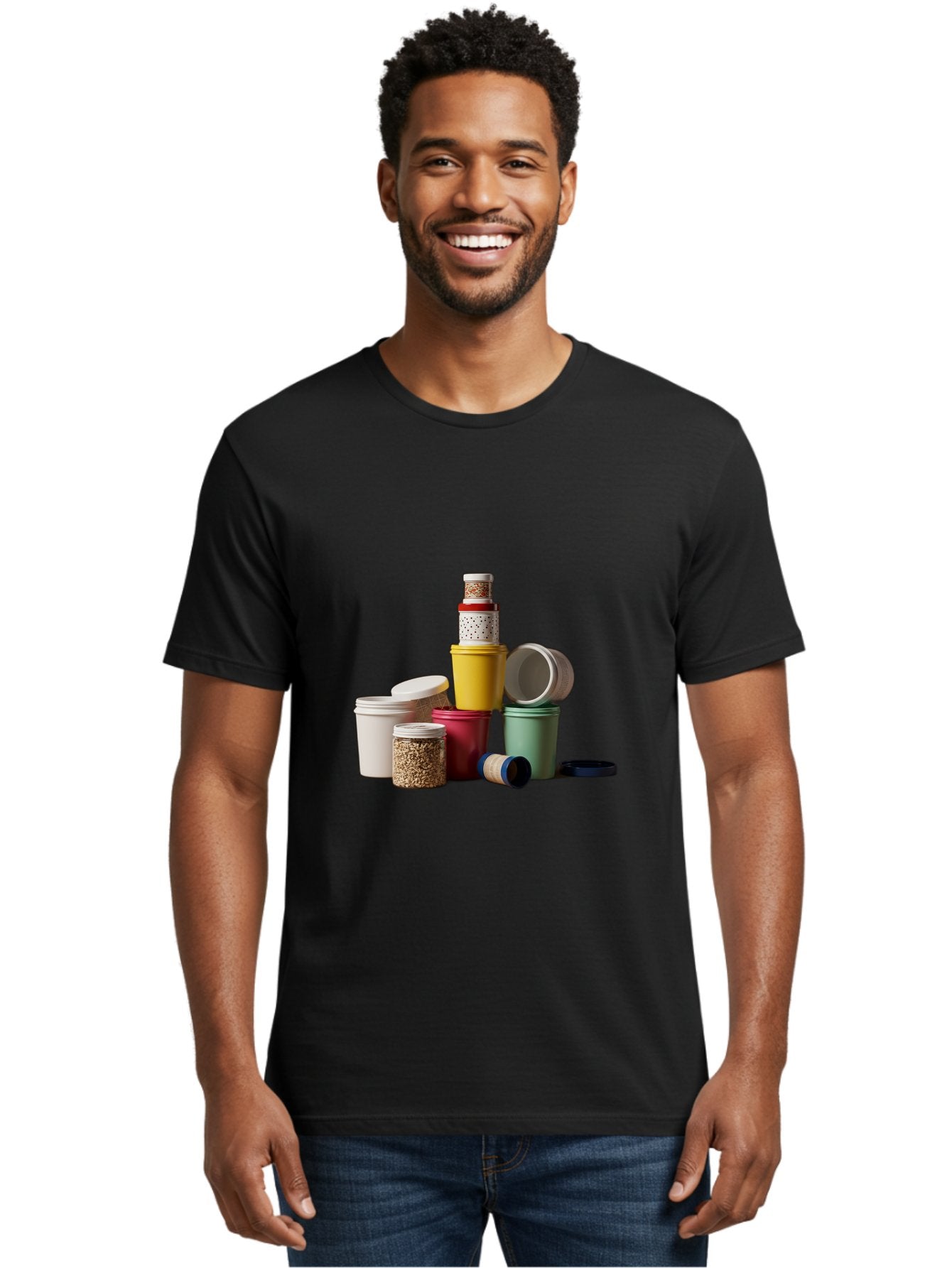 Reusable-Containers Men'S Graphic Tee, 100% Cotton, Comfortable Casual Summer Wear, Machine Washable, Stacked Containers, Colorful Storage, Kitchen Organization, Various Sizes, Open And Closed Lids, Food Storage, Eco-Friendly Packaging, Bad490 23