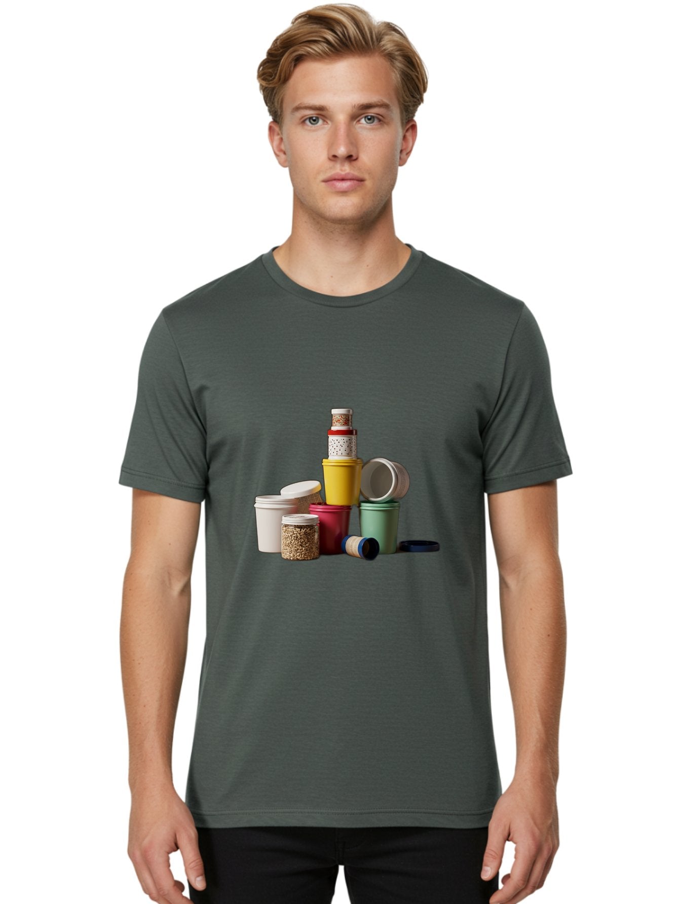 Reusable-Containers Men'S Graphic Tee, 100% Cotton, Comfortable Casual Summer Wear, Machine Washable, Stacked Containers, Colorful Storage, Kitchen Organization, Various Sizes, Open And Closed Lids, Food Storage, Eco-Friendly Packaging, Bad490 17
