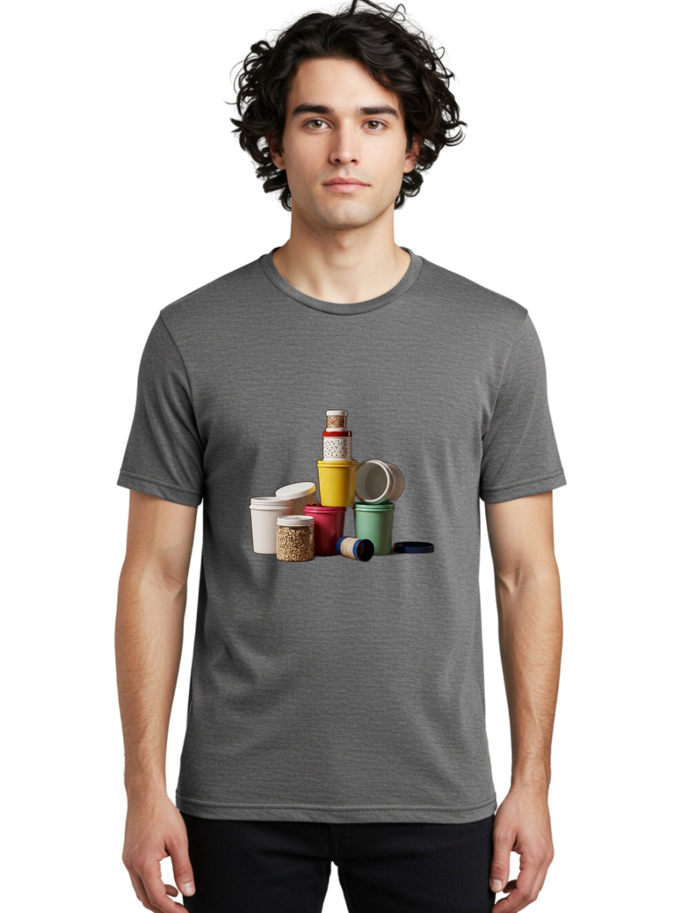 Reusable-Containers Men'S Graphic Tee, 100% Cotton, Comfortable Casual Summer Wear, Machine Washable, Stacked Containers, Colorful Storage, Kitchen Organization, Various Sizes, Open And Closed Lids, Food Storage, Eco-Friendly Packaging, Bad490 29