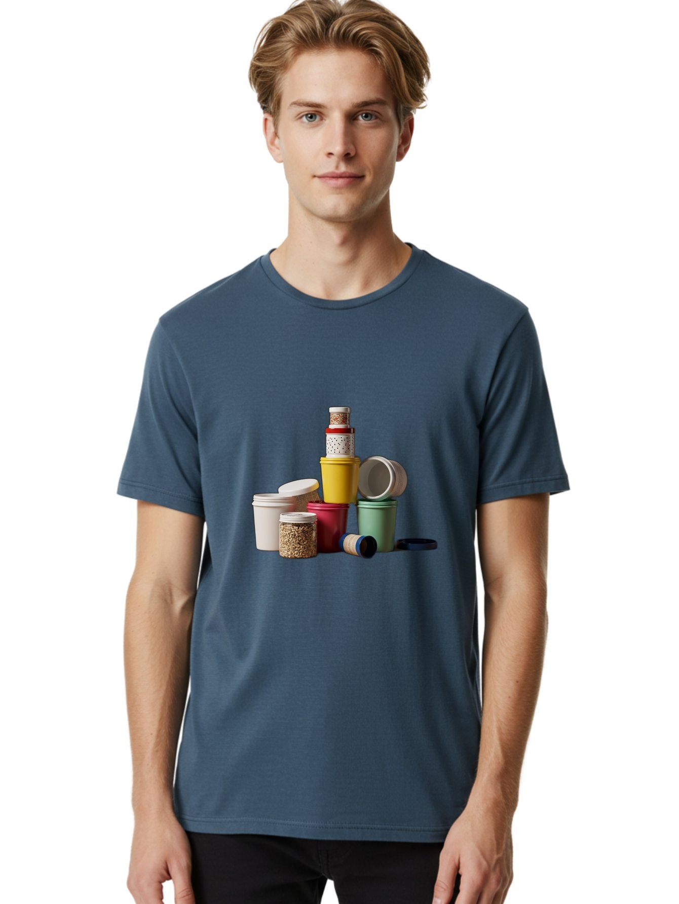 Reusable-Containers Men'S Graphic Tee, 100% Cotton, Comfortable Casual Summer Wear, Machine Washable, Stacked Containers, Colorful Storage, Kitchen Organization, Various Sizes, Open And Closed Lids, Food Storage, Eco-Friendly Packaging, Bad490 25