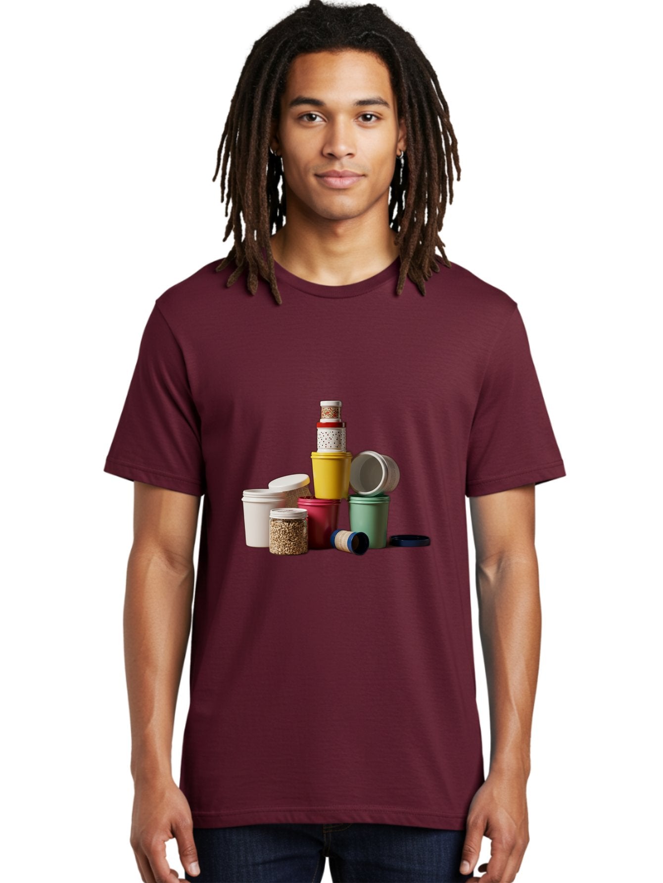 Reusable-Containers Men'S Graphic Tee, 100% Cotton, Comfortable Casual Summer Wear, Machine Washable, Stacked Containers, Colorful Storage, Kitchen Organization, Various Sizes, Open And Closed Lids, Food Storage, Eco-Friendly Packaging, Bad490 20