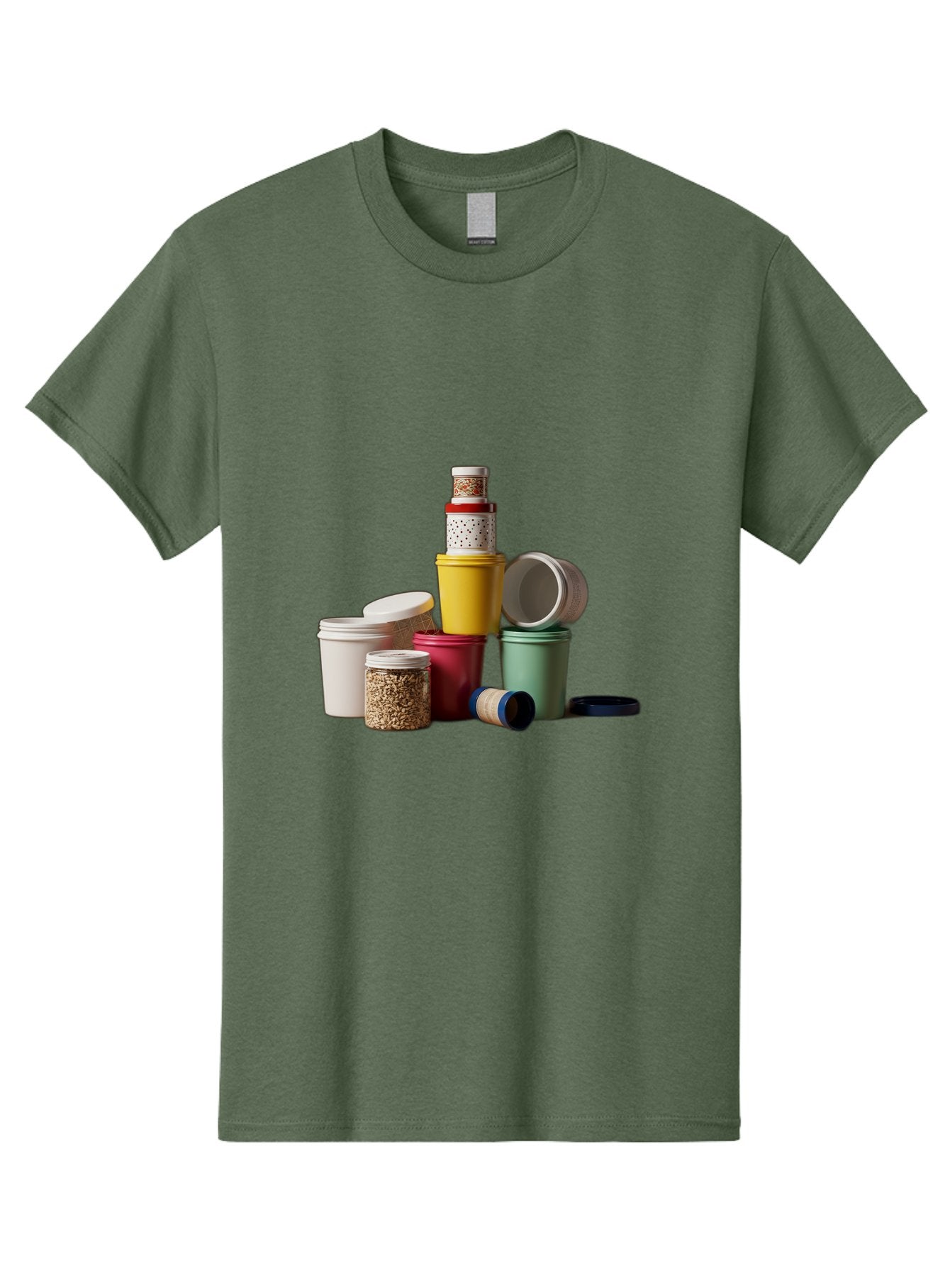 Reusable-Containers Men'S Graphic Tee, 100% Cotton, Comfortable Casual Summer Wear, Machine Washable, Stacked Containers, Colorful Storage, Kitchen Organization, Various Sizes, Open And Closed Lids, Food Storage, Eco-Friendly Packaging, Bad490