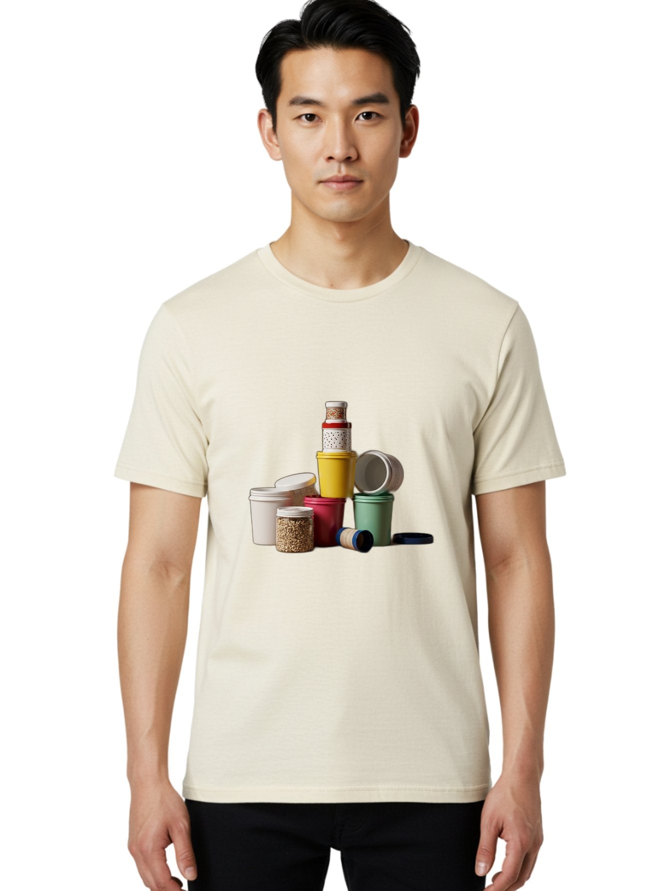 Reusable-Containers Men'S Graphic Tee, 100% Cotton, Comfortable Casual Summer Wear, Machine Washable, Stacked Containers, Colorful Storage, Kitchen Organization, Various Sizes, Open And Closed Lids, Food Storage, Eco-Friendly Packaging, Bad490 22