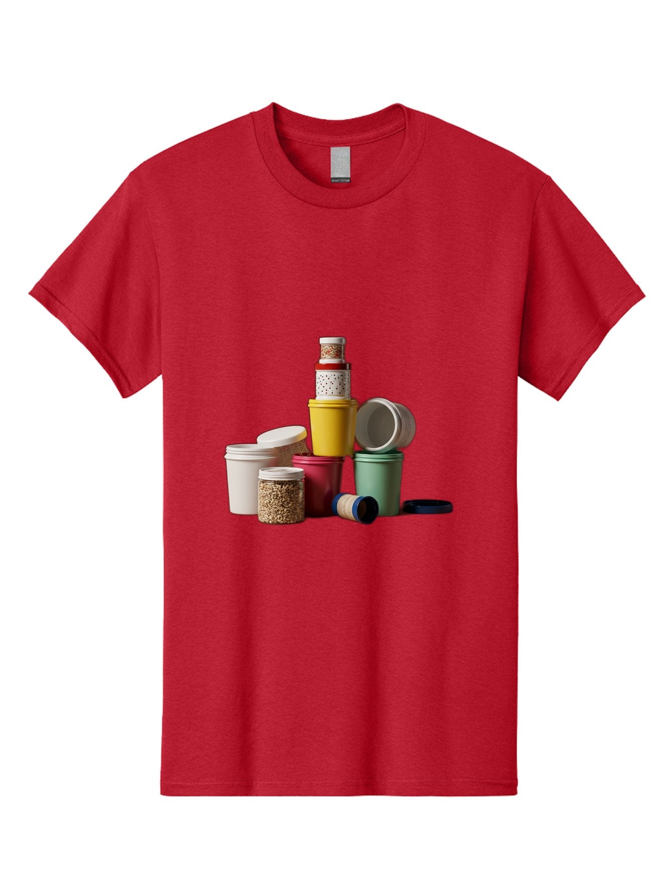 Reusable-Containers Men'S Graphic Tee, 100% Cotton, Comfortable Casual Summer Wear, Machine Washable, Stacked Containers, Colorful Storage, Kitchen Organization, Various Sizes, Open And Closed Lids, Food Storage, Eco-Friendly Packaging, Bad490