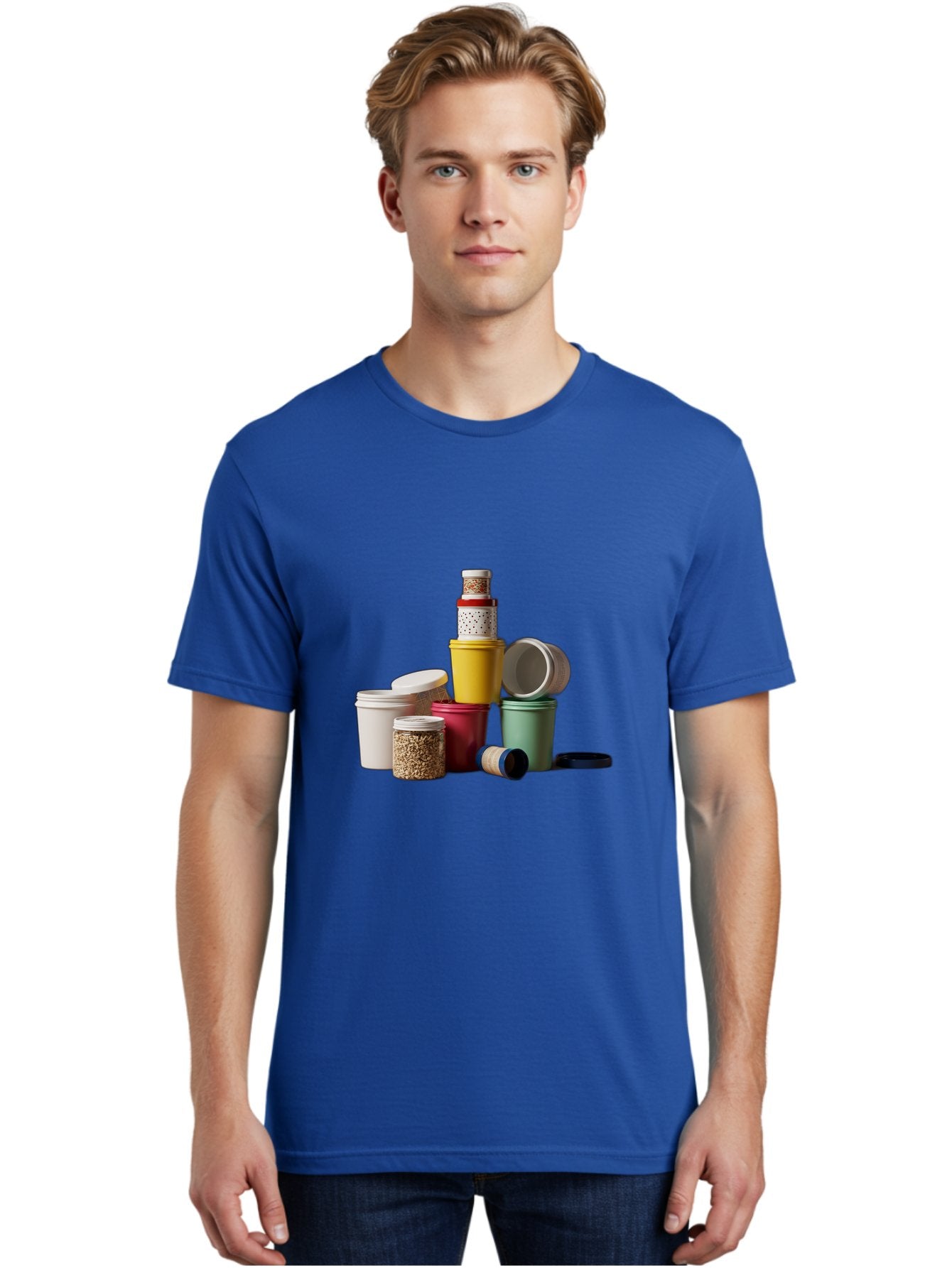 Reusable-Containers Men'S Graphic Tee, 100% Cotton, Comfortable Casual Summer Wear, Machine Washable, Stacked Containers, Colorful Storage, Kitchen Organization, Various Sizes, Open And Closed Lids, Food Storage, Eco-Friendly Packaging, Bad490 24