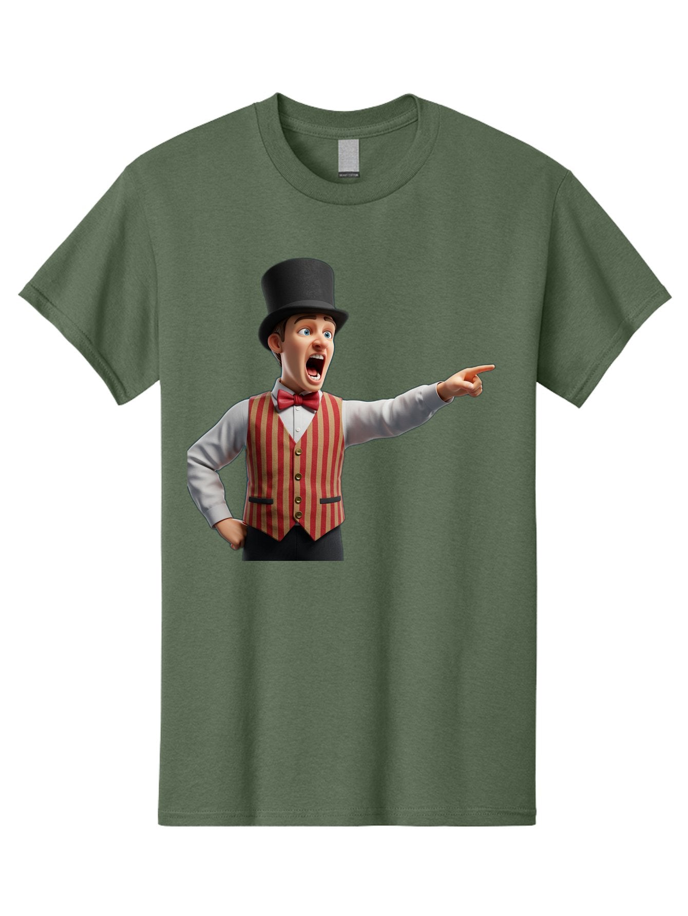 Ringmaster Men'S Graphic Tee, 100% Cotton, Comfortable Casual Summer Wear, Machine Washable, Cartoon Ringmaster, Striped Vest, Top Hat, Bow Tie, Pointing Gesture, Circus Performer, Cartoon Character, Red And White Stripes, Bad491 12