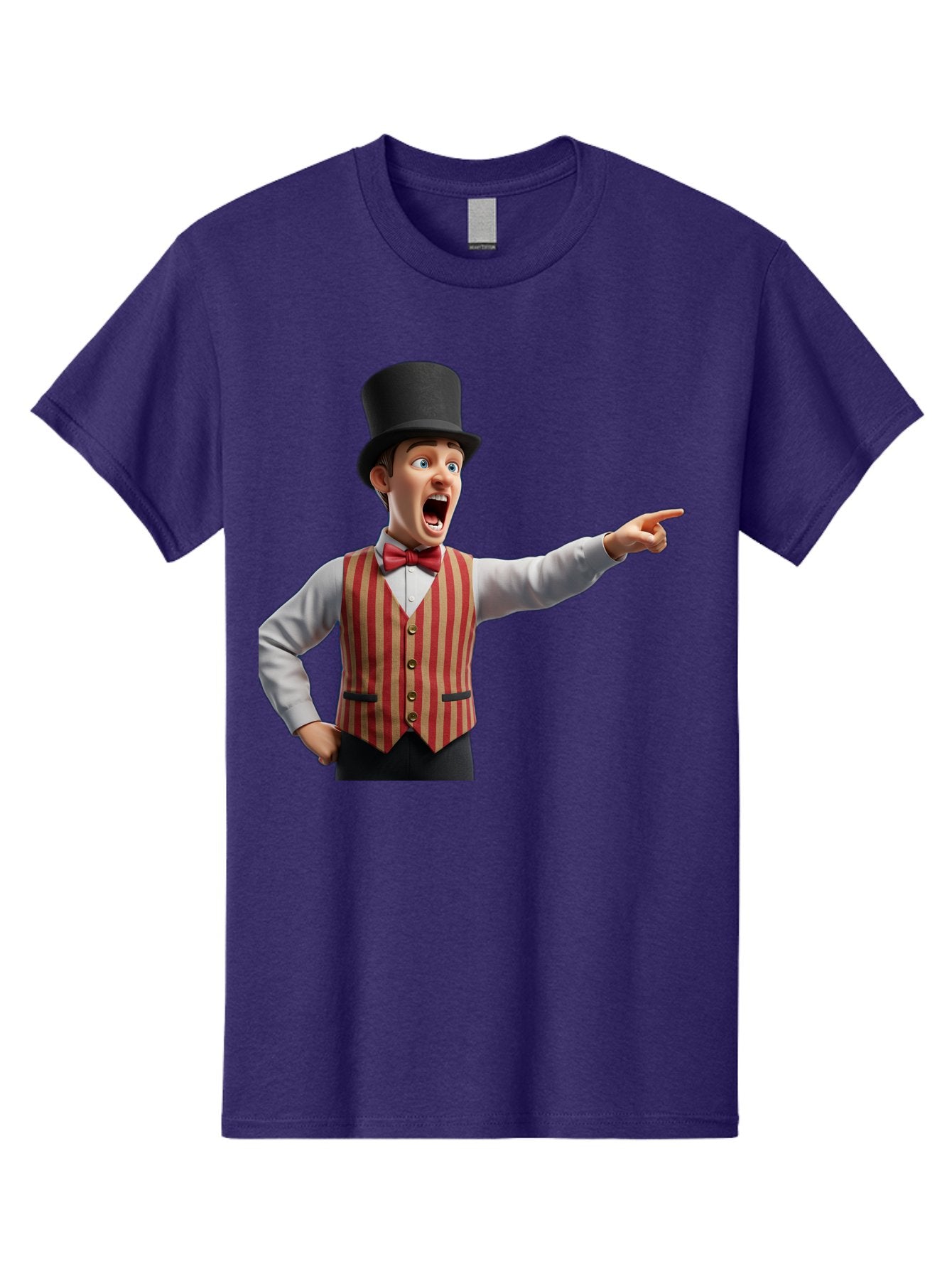 Ringmaster Men'S Graphic Tee, 100% Cotton, Comfortable Casual Summer Wear, Machine Washable, Cartoon Ringmaster, Striped Vest, Top Hat, Bow Tie, Pointing Gesture, Circus Performer, Cartoon Character, Red And White Stripes, Bad491 10