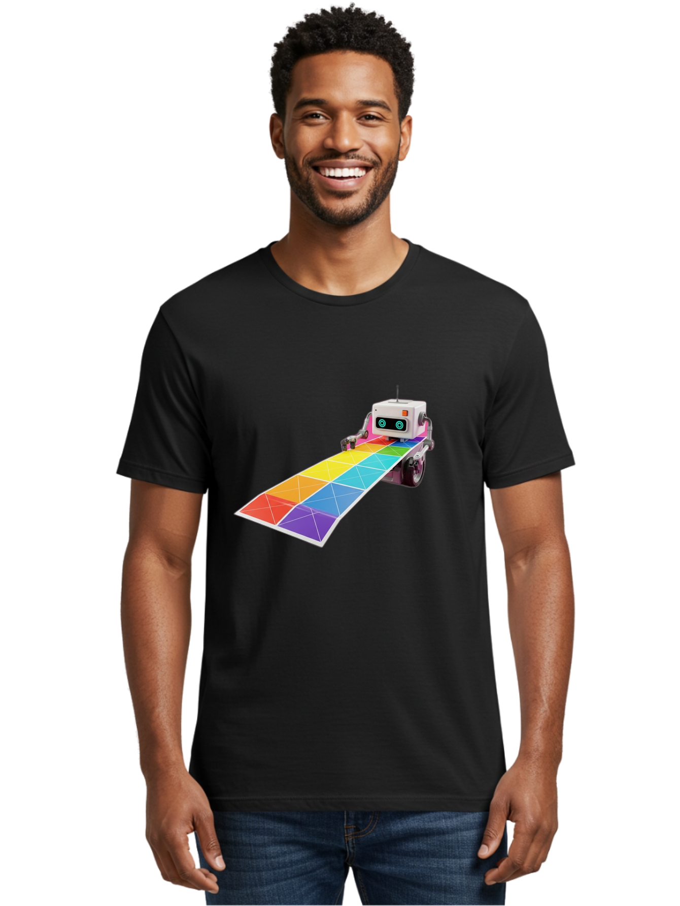 Robot-Dj-Booth Men'S Graphic Tee, 100% Cotton, Comfortable Casual Summer Wear, Machine Washable, Robot Dj, Colorful Turntable, Rainbow-Colored Dj Deck, Music Production, Electronic Dance Music, Futuristic Technology, Dance Floor Vibes, Bad494 20