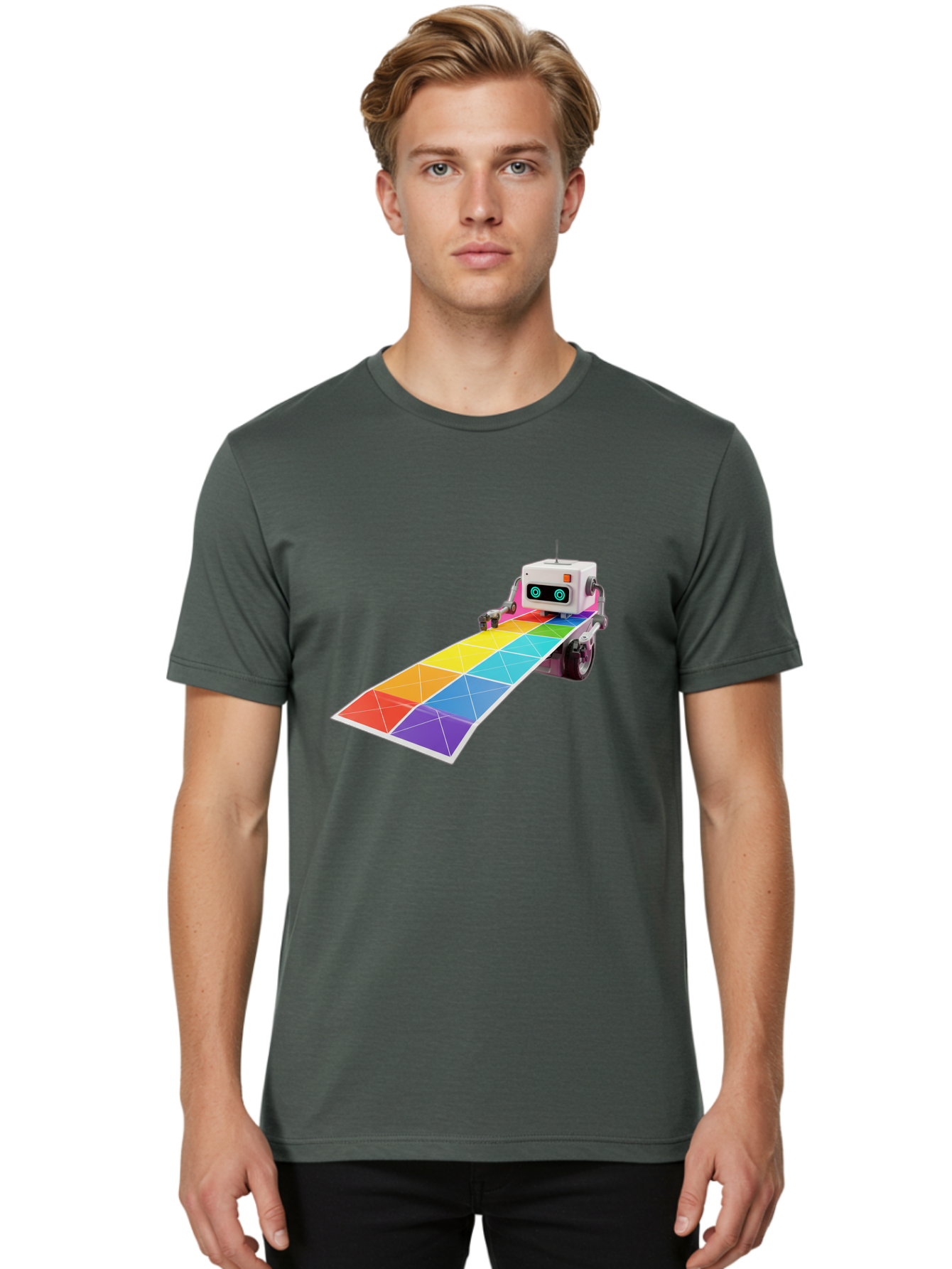 Robot-Dj-Booth Men'S Graphic Tee, 100% Cotton, Comfortable Casual Summer Wear, Machine Washable, Robot Dj, Colorful Turntable, Rainbow-Colored Dj Deck, Music Production, Electronic Dance Music, Futuristic Technology, Dance Floor Vibes, Bad494 18