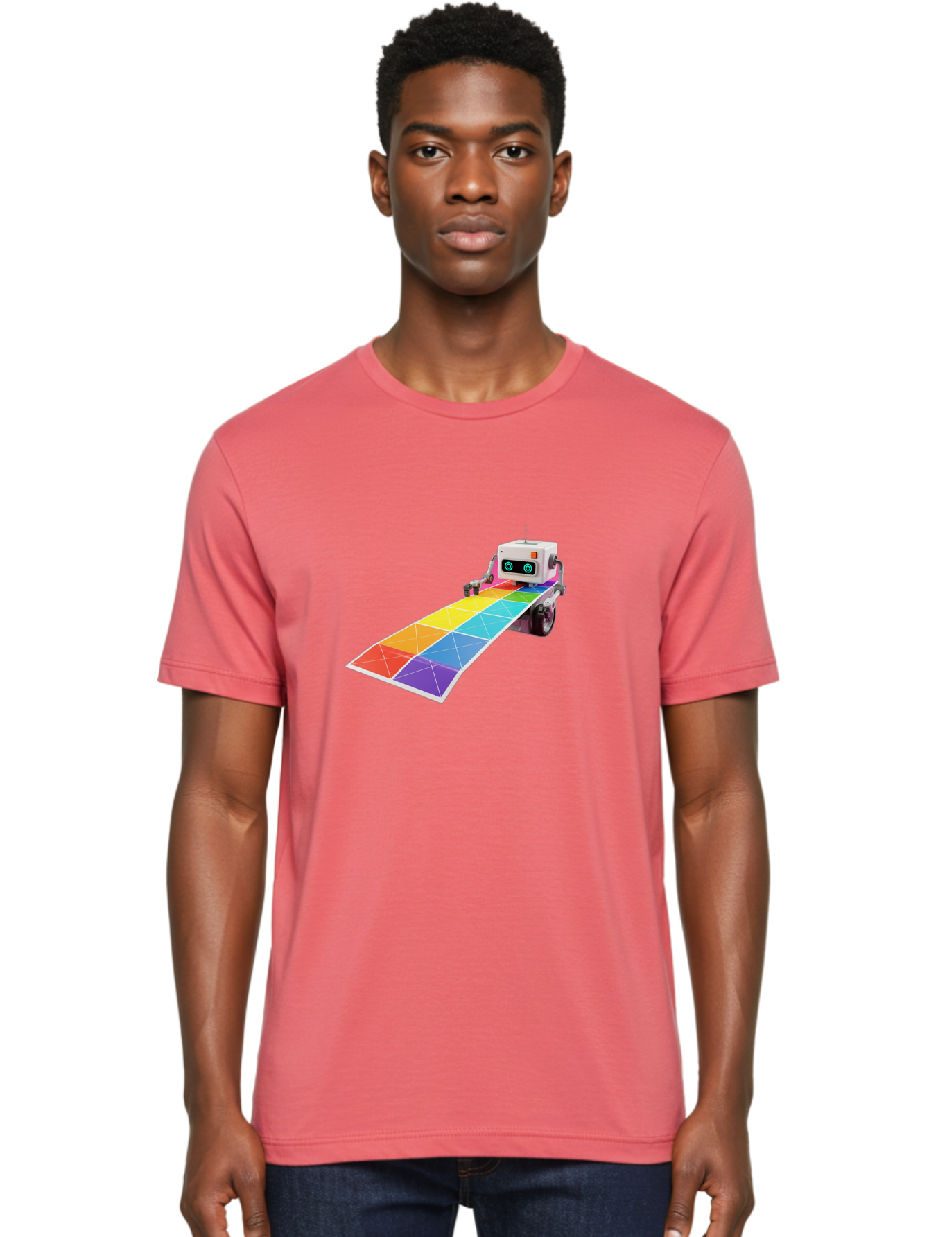 Robot-Dj-Booth Men'S Graphic Tee, 100% Cotton, Comfortable Casual Summer Wear, Machine Washable, Robot Dj, Colorful Turntable, Rainbow-Colored Dj Deck, Music Production, Electronic Dance Music, Futuristic Technology, Dance Floor Vibes, Bad494 26