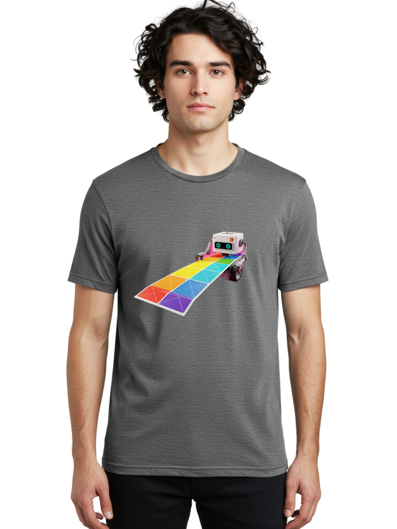 Robot-Dj-Booth Men'S Graphic Tee, 100% Cotton, Comfortable Casual Summer Wear, Machine Washable, Robot Dj, Colorful Turntable, Rainbow-Colored Dj Deck, Music Production, Electronic Dance Music, Futuristic Technology, Dance Floor Vibes, Bad494 30