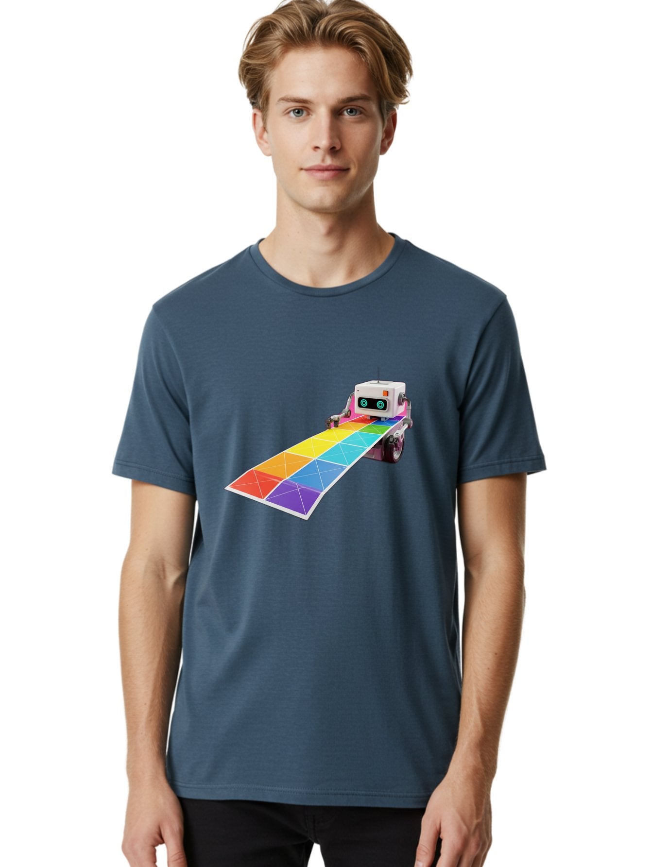 Robot-Dj-Booth Men'S Graphic Tee, 100% Cotton, Comfortable Casual Summer Wear, Machine Washable, Robot Dj, Colorful Turntable, Rainbow-Colored Dj Deck, Music Production, Electronic Dance Music, Futuristic Technology, Dance Floor Vibes, Bad494 25