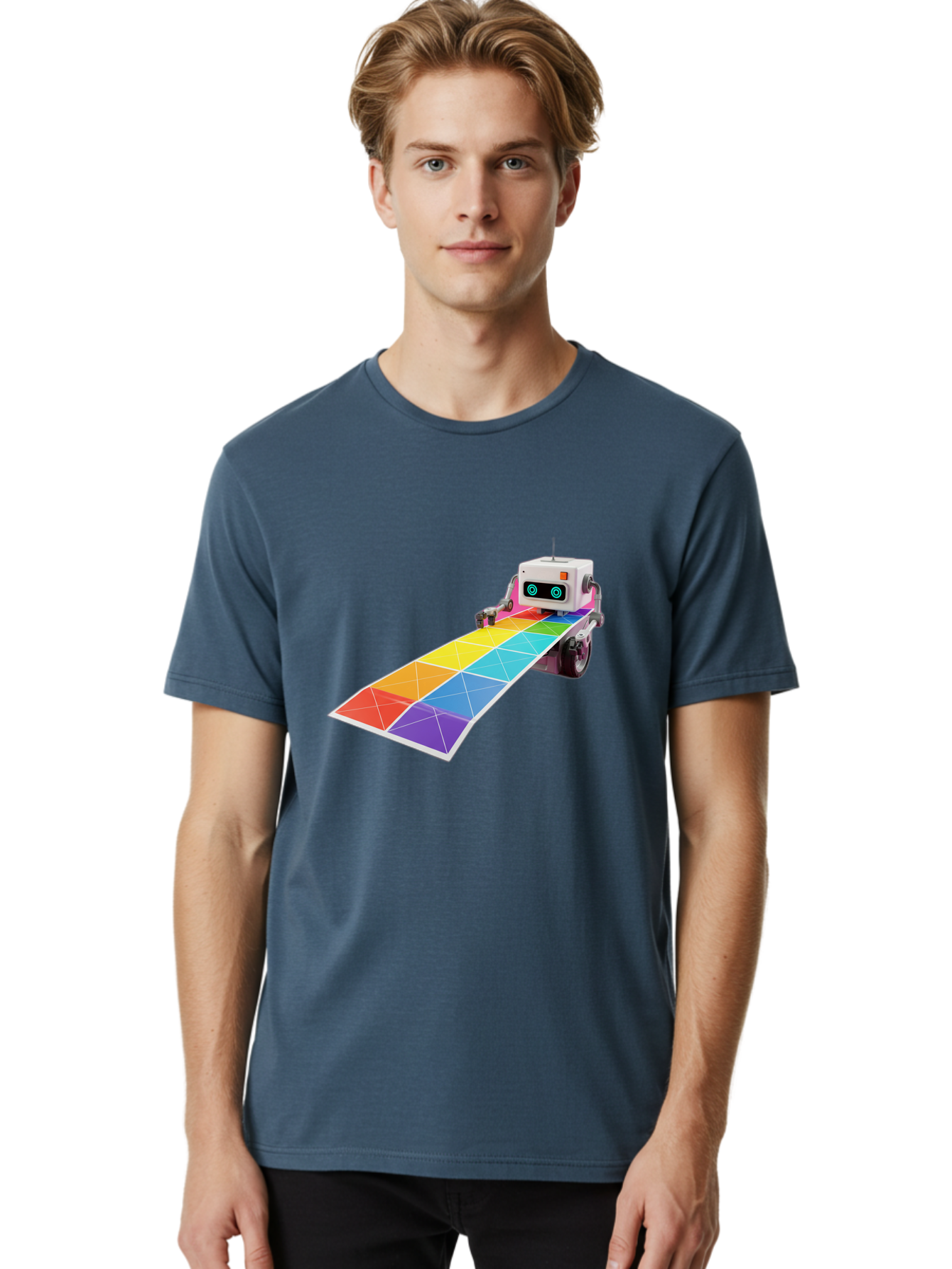 Robot-Dj-Booth Men'S Graphic Tee, 100% Cotton, Comfortable Casual Summer Wear, Machine Washable, Robot Dj, Colorful Turntable, Rainbow-Colored Dj Deck, Music Production, Electronic Dance Music, Futuristic Technology, Dance Floor Vibes, Bad494 21