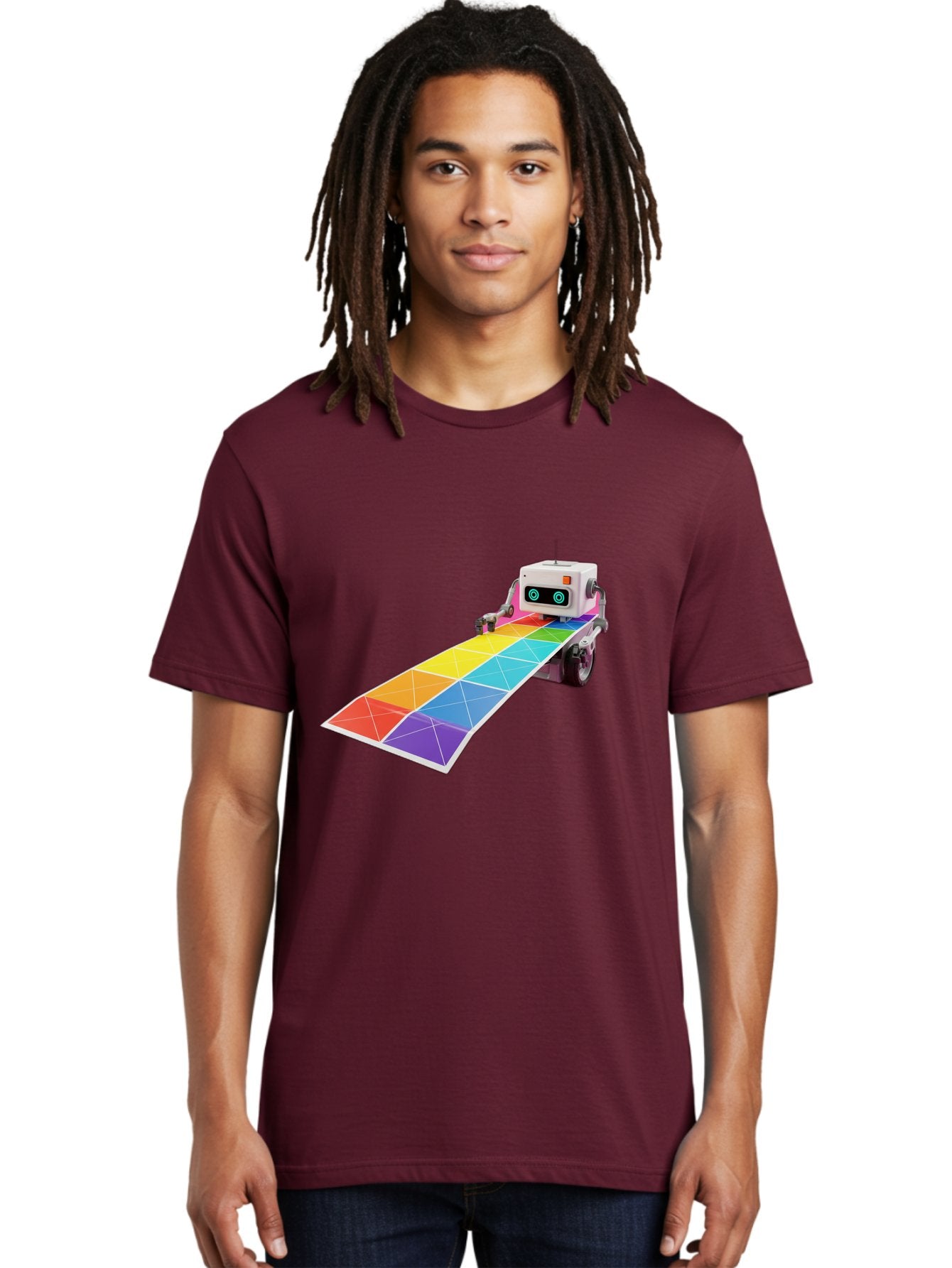 Robot-Dj-Booth Men'S Graphic Tee, 100% Cotton, Comfortable Casual Summer Wear, Machine Washable, Robot Dj, Colorful Turntable, Rainbow-Colored Dj Deck, Music Production, Electronic Dance Music, Futuristic Technology, Dance Floor Vibes, Bad494 23