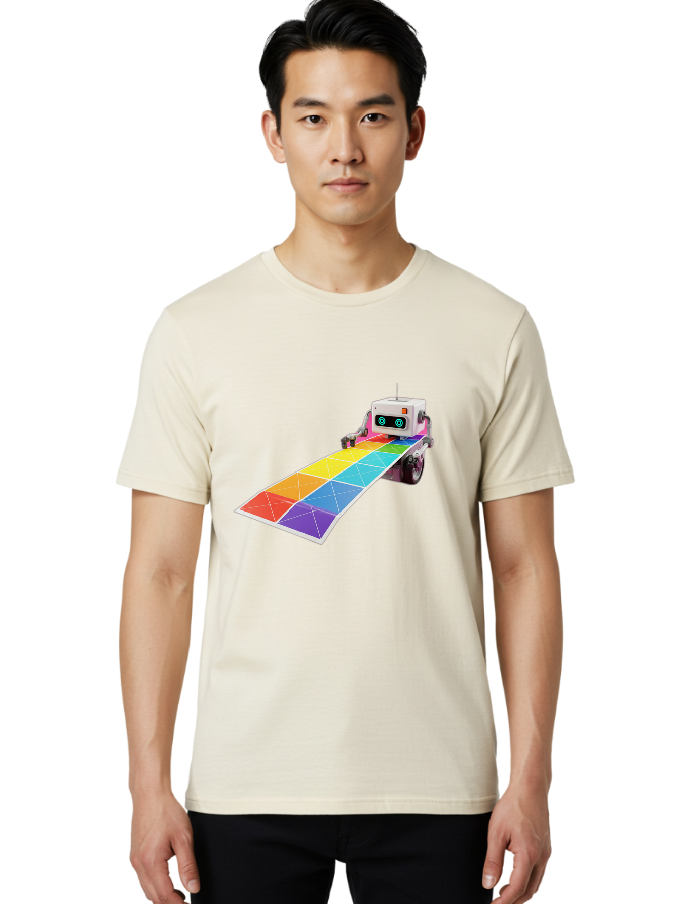 Robot-Dj-Booth Men'S Graphic Tee, 100% Cotton, Comfortable Casual Summer Wear, Machine Washable, Robot Dj, Colorful Turntable, Rainbow-Colored Dj Deck, Music Production, Electronic Dance Music, Futuristic Technology, Dance Floor Vibes, Bad494 28