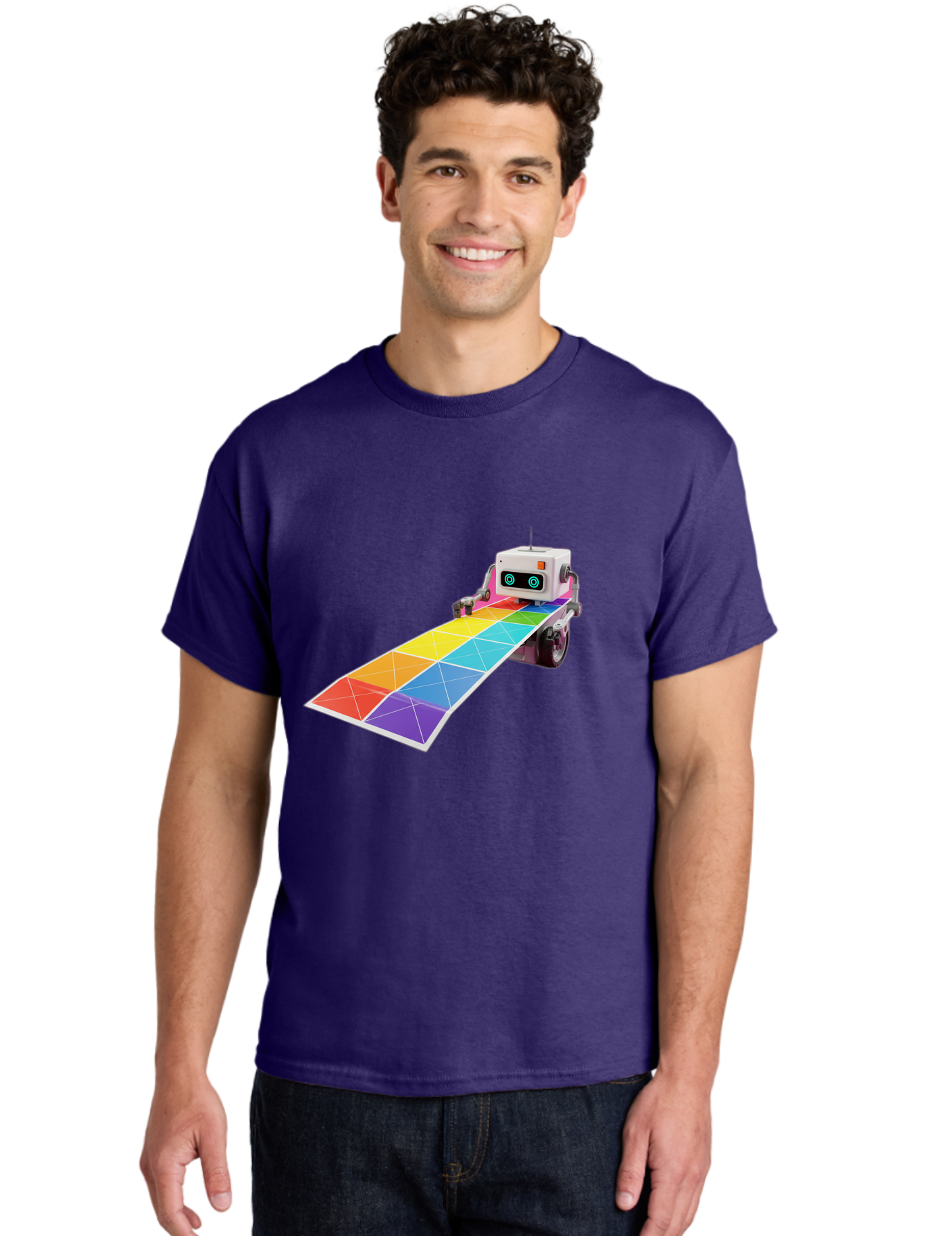 Robot-Dj-Booth Men'S Graphic Tee, 100% Cotton, Comfortable Casual Summer Wear, Machine Washable, Robot Dj, Colorful Turntable, Rainbow-Colored Dj Deck, Music Production, Electronic Dance Music, Futuristic Technology, Dance Floor Vibes, Bad494 22