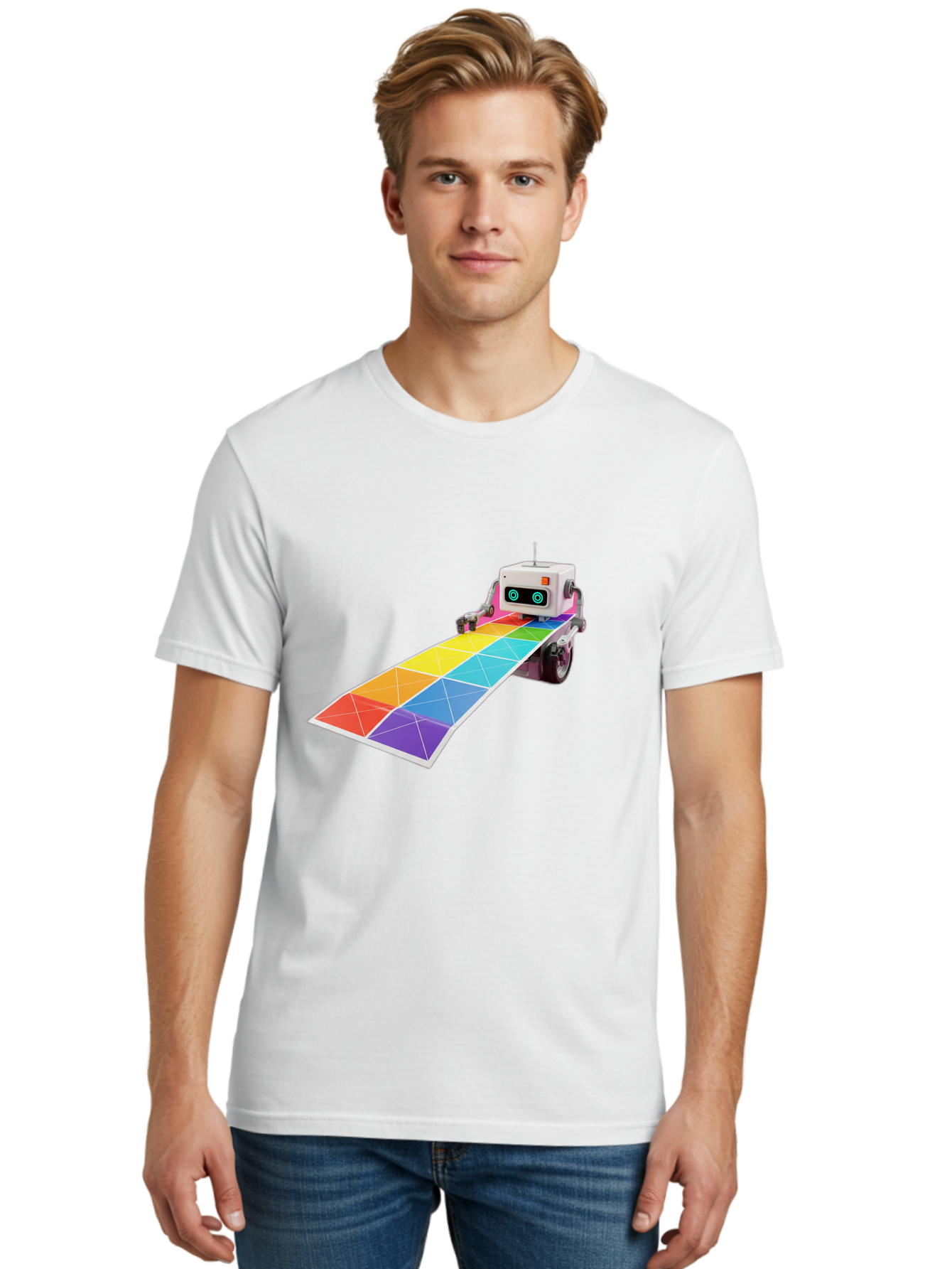 Robot-Dj-Booth Men'S Graphic Tee, 100% Cotton, Comfortable Casual Summer Wear, Machine Washable, Robot Dj, Colorful Turntable, Rainbow-Colored Dj Deck, Music Production, Electronic Dance Music, Futuristic Technology, Dance Floor Vibes, Bad494 19