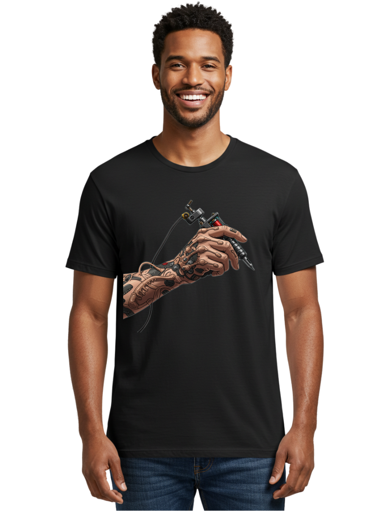 Robot-Hand-Tattoo-Machine Men'S Graphic Tee, 100% Cotton, Comfortable Casual Summer Wear, Machine Washable, Robotic Hand, Tattoo Machine, Mechanical Arm, Futuristic Art, Tattoo Artist, Robotic Precision, Mechanical Limb, Tattoo Design Bad495 16