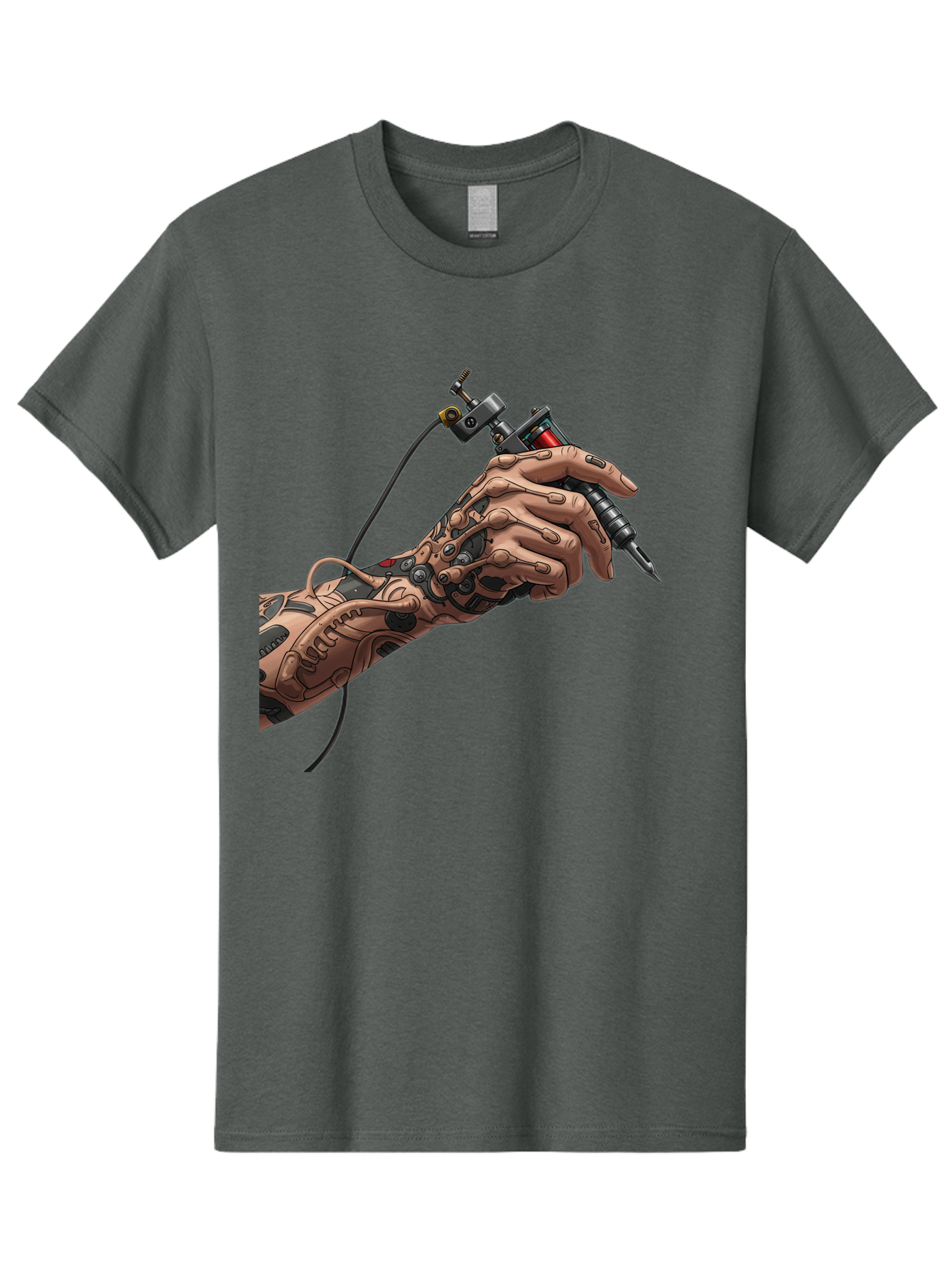 Robot-Hand-Tattoo-Machine Men'S Graphic Tee, 100% Cotton, Comfortable Casual Summer Wear, Machine Washable, Robotic Hand, Tattoo Machine, Mechanical Arm, Futuristic Art, Tattoo Artist, Robotic Precision, Mechanical Limb, Tattoo Design Bad495 5