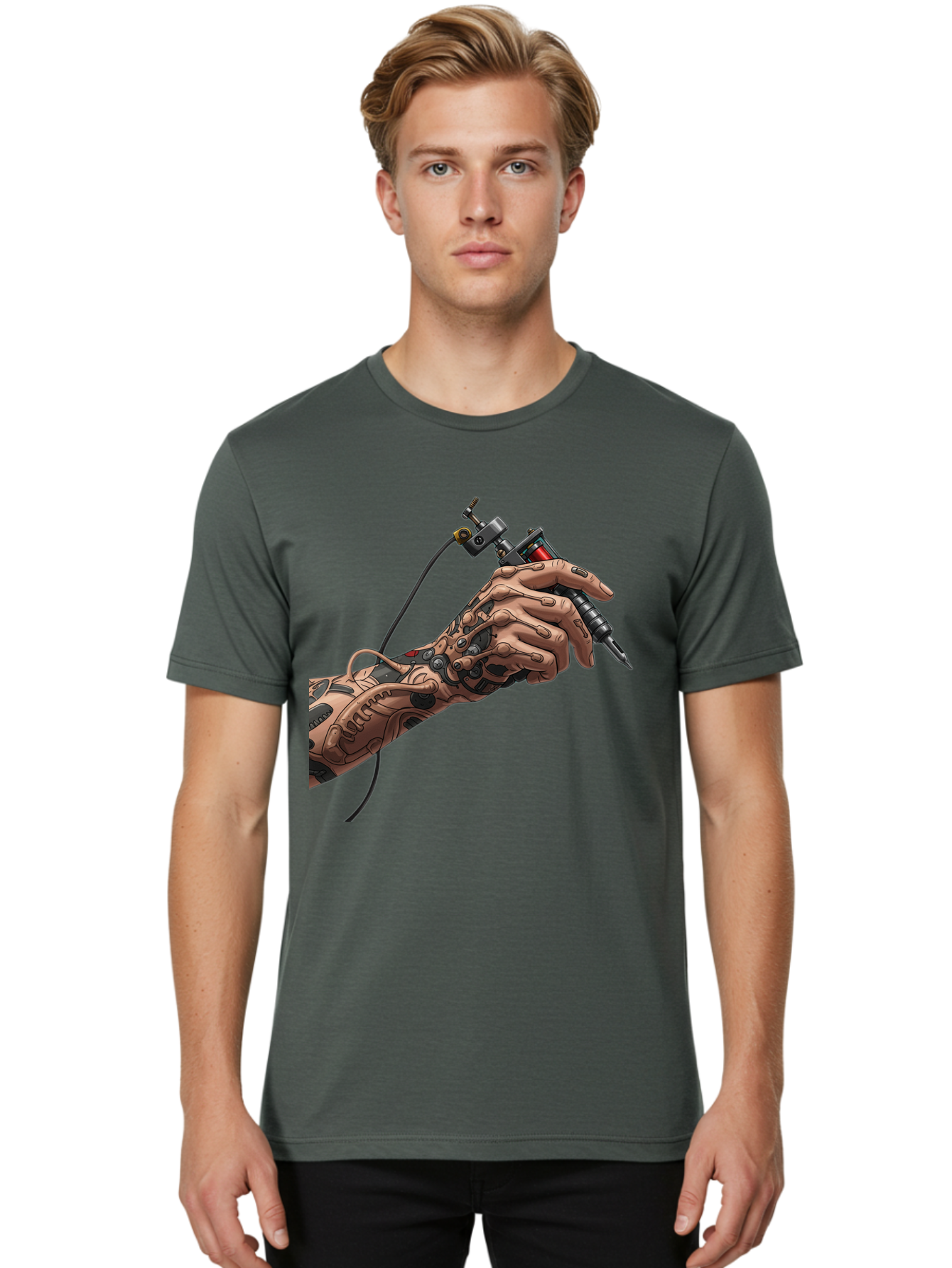 Robot-Hand-Tattoo-Machine Men'S Graphic Tee, 100% Cotton, Comfortable Casual Summer Wear, Machine Washable, Robotic Hand, Tattoo Machine, Mechanical Arm, Futuristic Art, Tattoo Artist, Robotic Precision, Mechanical Limb, Tattoo Design Bad495 20