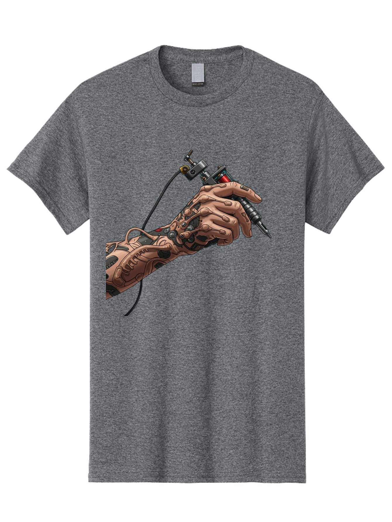Robot-Hand-Tattoo-Machine Men'S Graphic Tee, 100% Cotton, Comfortable Casual Summer Wear, Machine Washable, Robotic Hand, Tattoo Machine, Mechanical Arm, Futuristic Art, Tattoo Artist, Robotic Precision, Mechanical Limb, Tattoo Design Bad495