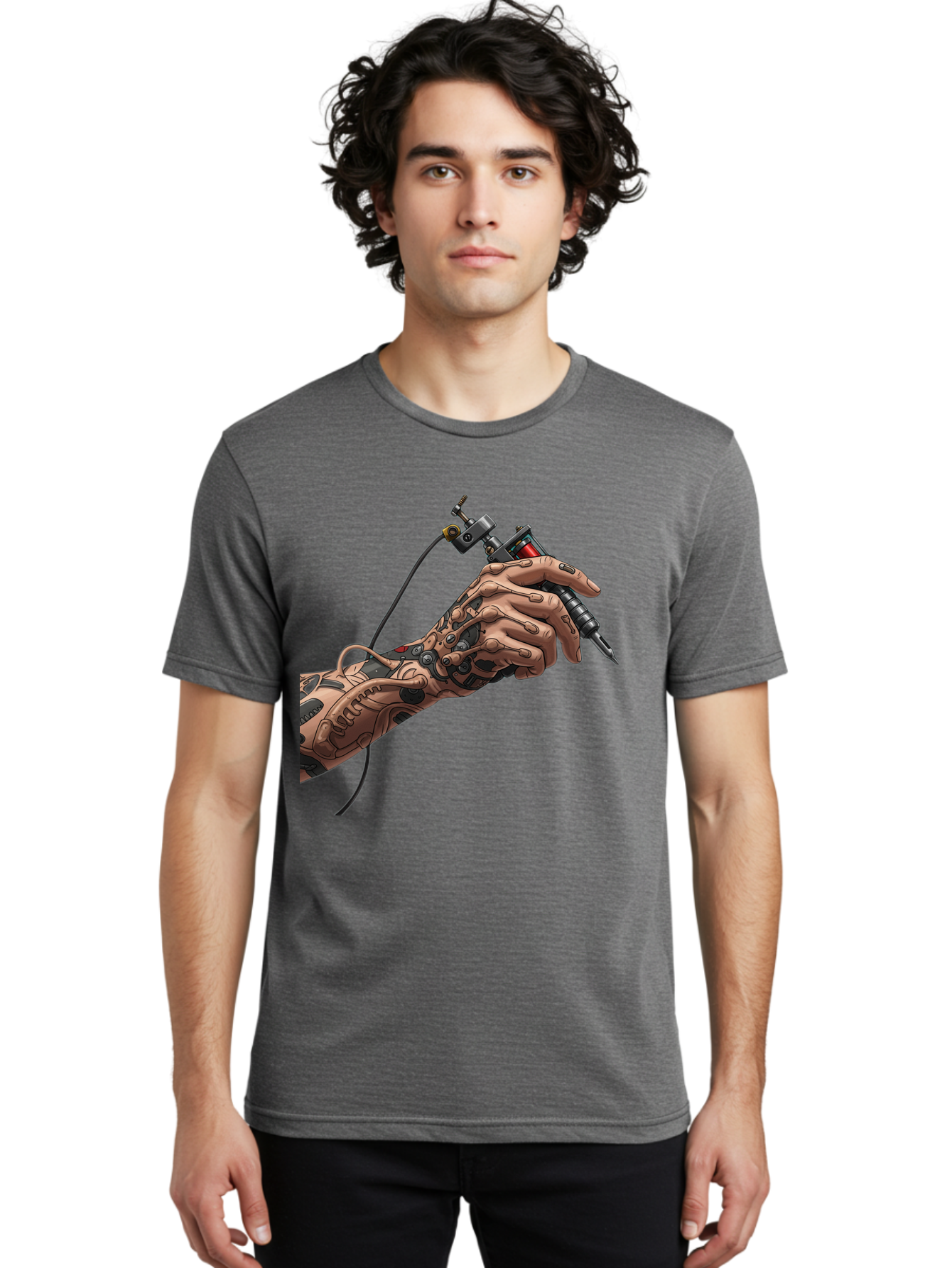 Robot-Hand-Tattoo-Machine Men'S Graphic Tee, 100% Cotton, Comfortable Casual Summer Wear, Machine Washable, Robotic Hand, Tattoo Machine, Mechanical Arm, Futuristic Art, Tattoo Artist, Robotic Precision, Mechanical Limb, Tattoo Design Bad495 25