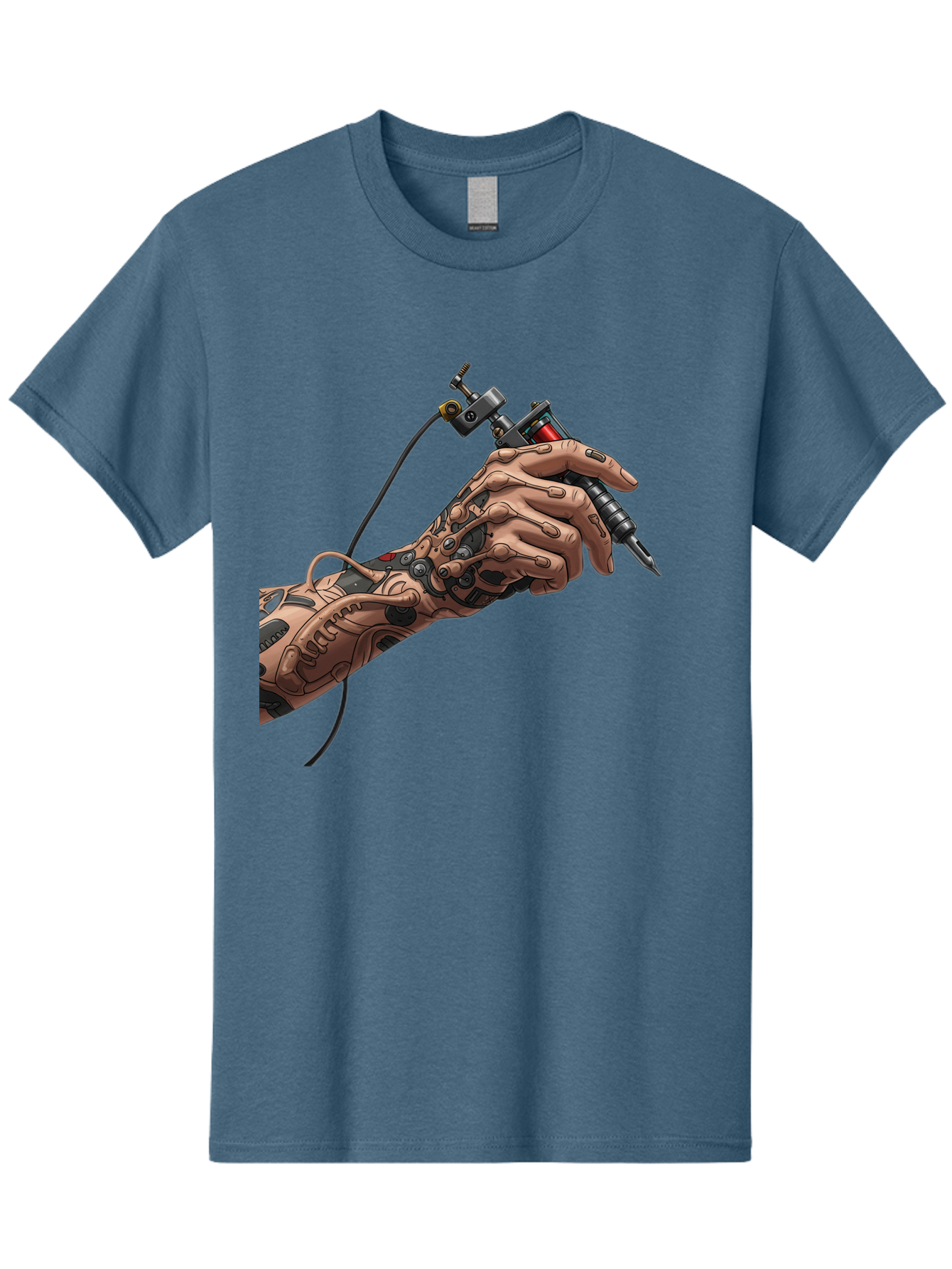 Robot-Hand-Tattoo-Machine Men'S Graphic Tee, 100% Cotton, Comfortable Casual Summer Wear, Machine Washable, Robotic Hand, Tattoo Machine, Mechanical Arm, Futuristic Art, Tattoo Artist, Robotic Precision, Mechanical Limb, Tattoo Design Bad495 3