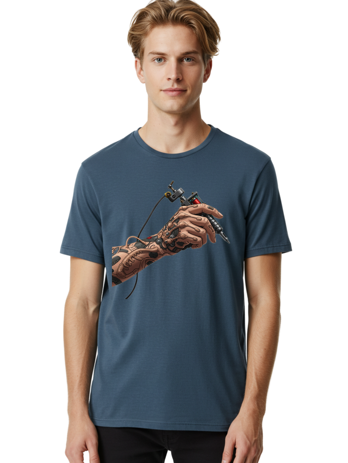 Robot-Hand-Tattoo-Machine Men'S Graphic Tee, 100% Cotton, Comfortable Casual Summer Wear, Machine Washable, Robotic Hand, Tattoo Machine, Mechanical Arm, Futuristic Art, Tattoo Artist, Robotic Precision, Mechanical Limb, Tattoo Design Bad495 18