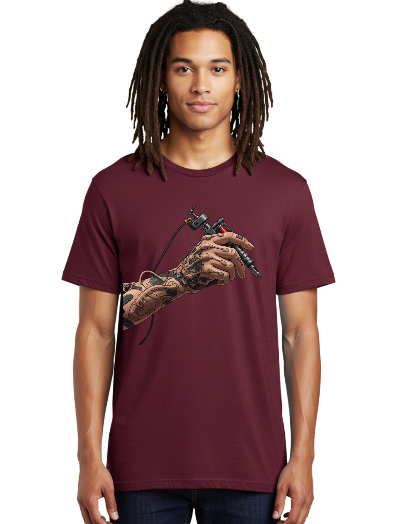 Robot-Hand-Tattoo-Machine Men'S Graphic Tee, 100% Cotton, Comfortable Casual Summer Wear, Machine Washable, Robotic Hand, Tattoo Machine, Mechanical Arm, Futuristic Art, Tattoo Artist, Robotic Precision, Mechanical Limb, Tattoo Design Bad495 27