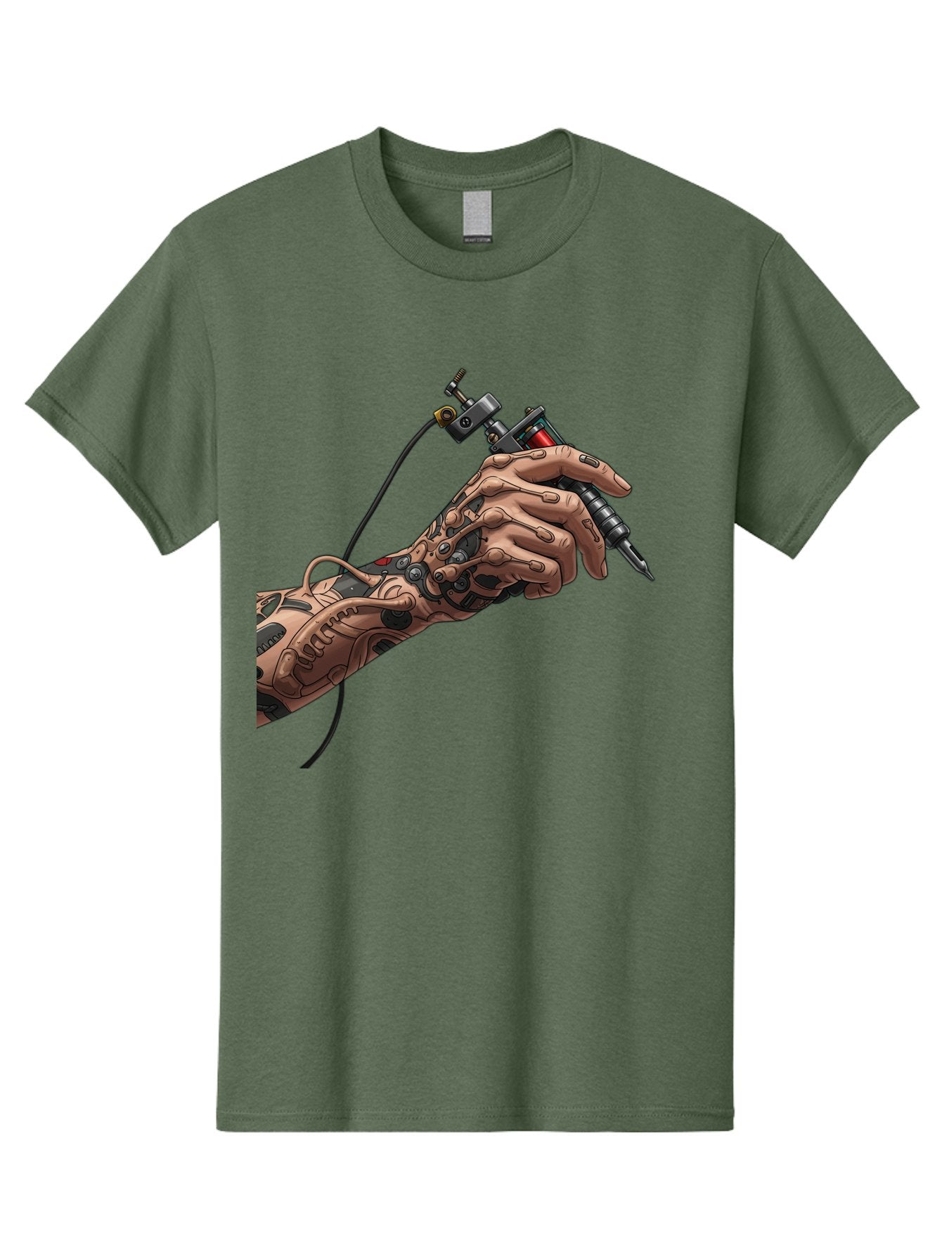 Robot-Hand-Tattoo-Machine Men'S Graphic Tee, 100% Cotton, Comfortable Casual Summer Wear, Machine Washable, Robotic Hand, Tattoo Machine, Mechanical Arm, Futuristic Art, Tattoo Artist, Robotic Precision, Mechanical Limb, Tattoo Design Bad495 13