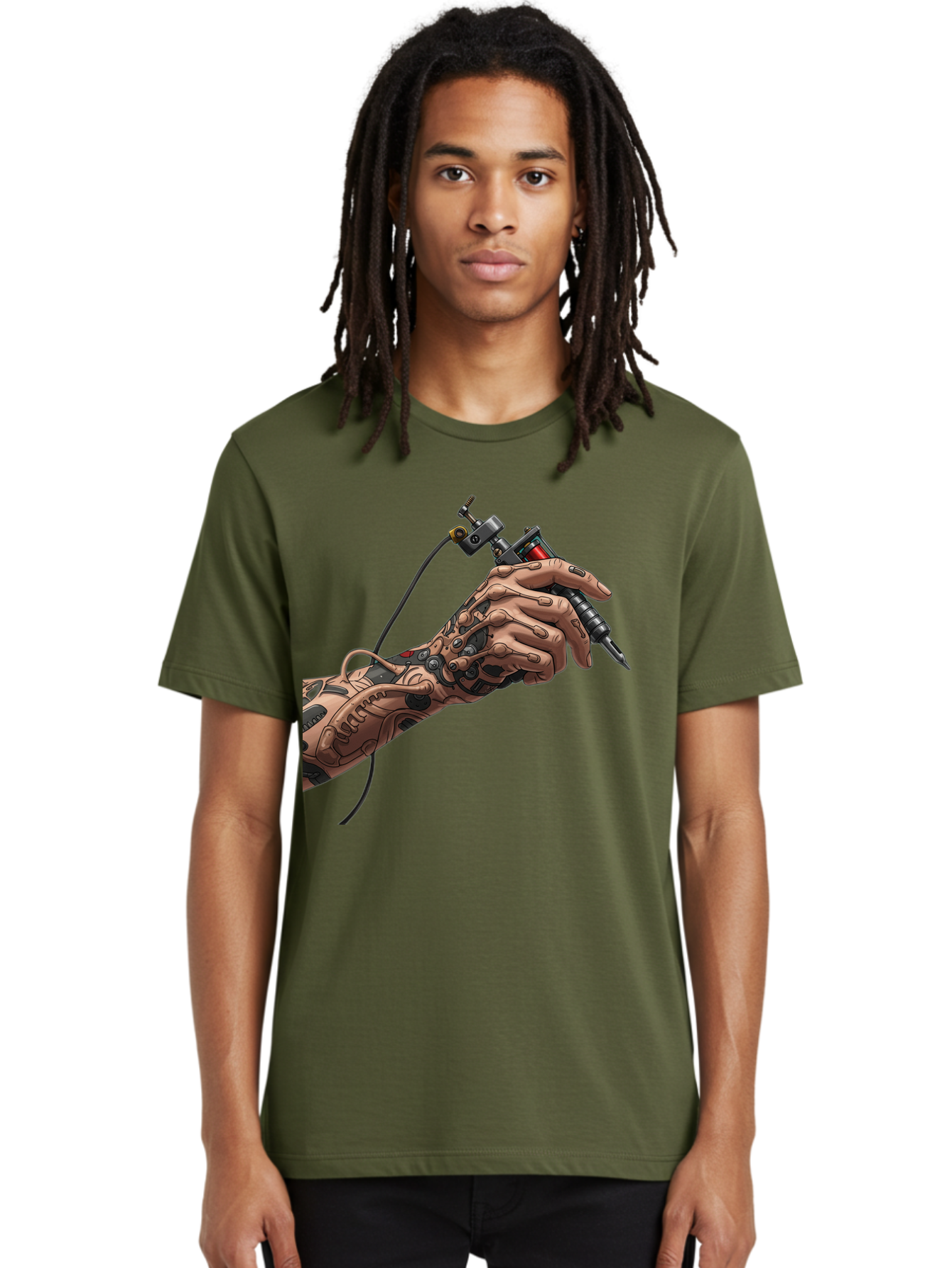 Robot-Hand-Tattoo-Machine Men'S Graphic Tee, 100% Cotton, Comfortable Casual Summer Wear, Machine Washable, Robotic Hand, Tattoo Machine, Mechanical Arm, Futuristic Art, Tattoo Artist, Robotic Precision, Mechanical Limb, Tattoo Design Bad495 30