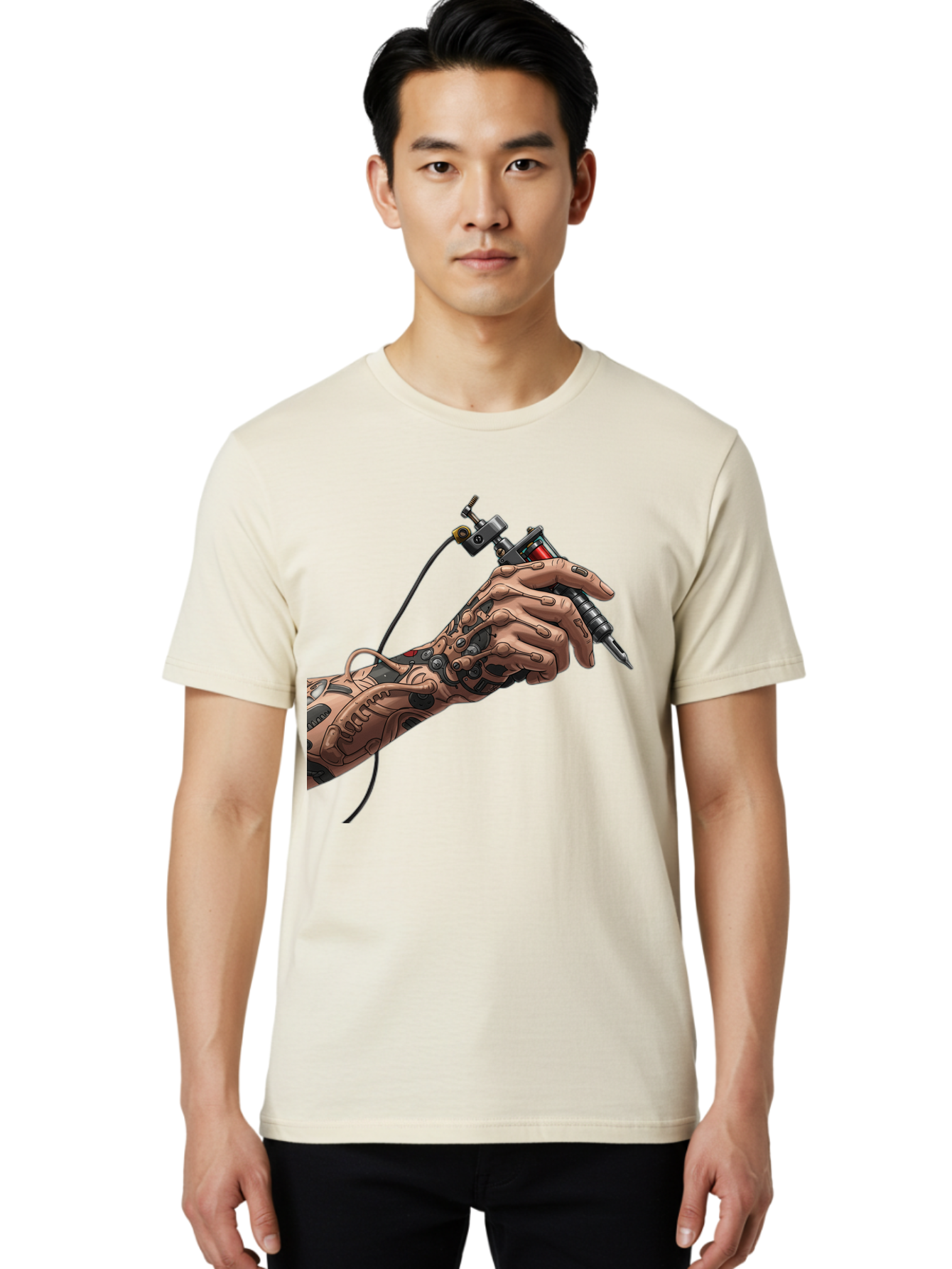 Robot-Hand-Tattoo-Machine Men'S Graphic Tee, 100% Cotton, Comfortable Casual Summer Wear, Machine Washable, Robotic Hand, Tattoo Machine, Mechanical Arm, Futuristic Art, Tattoo Artist, Robotic Precision, Mechanical Limb, Tattoo Design Bad495 21