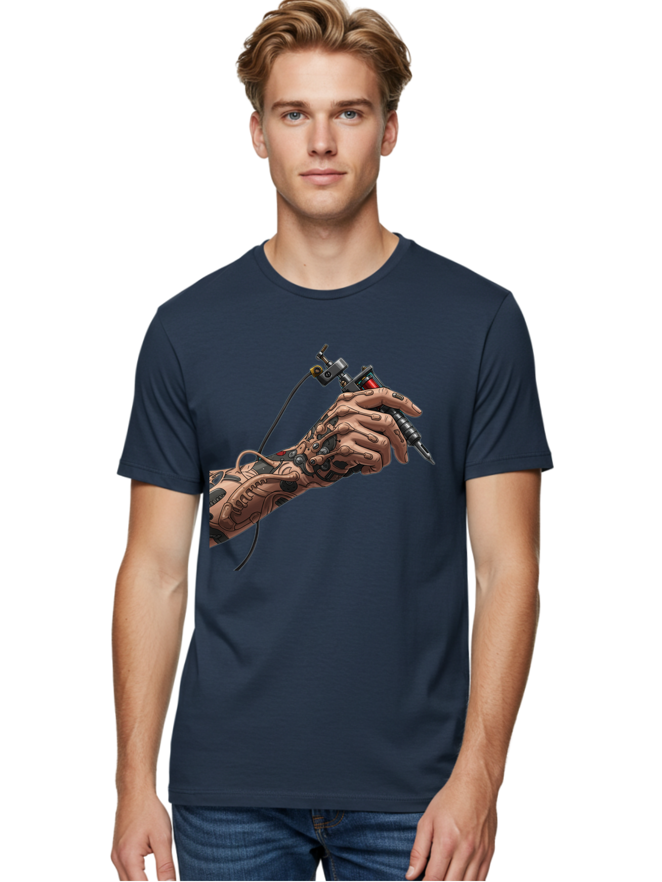 Robot-Hand-Tattoo-Machine Men'S Graphic Tee, 100% Cotton, Comfortable Casual Summer Wear, Machine Washable, Robotic Hand, Tattoo Machine, Mechanical Arm, Futuristic Art, Tattoo Artist, Robotic Precision, Mechanical Limb, Tattoo Design Bad495 29