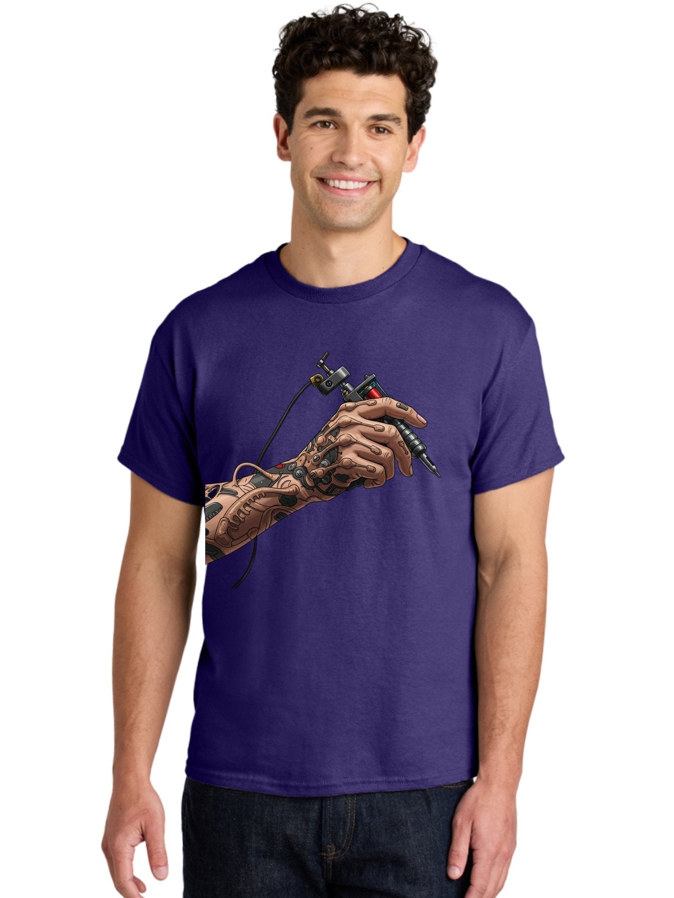 Robot-Hand-Tattoo-Machine Men'S Graphic Tee, 100% Cotton, Comfortable Casual Summer Wear, Machine Washable, Robotic Hand, Tattoo Machine, Mechanical Arm, Futuristic Art, Tattoo Artist, Robotic Precision, Mechanical Limb, Tattoo Design Bad495 19