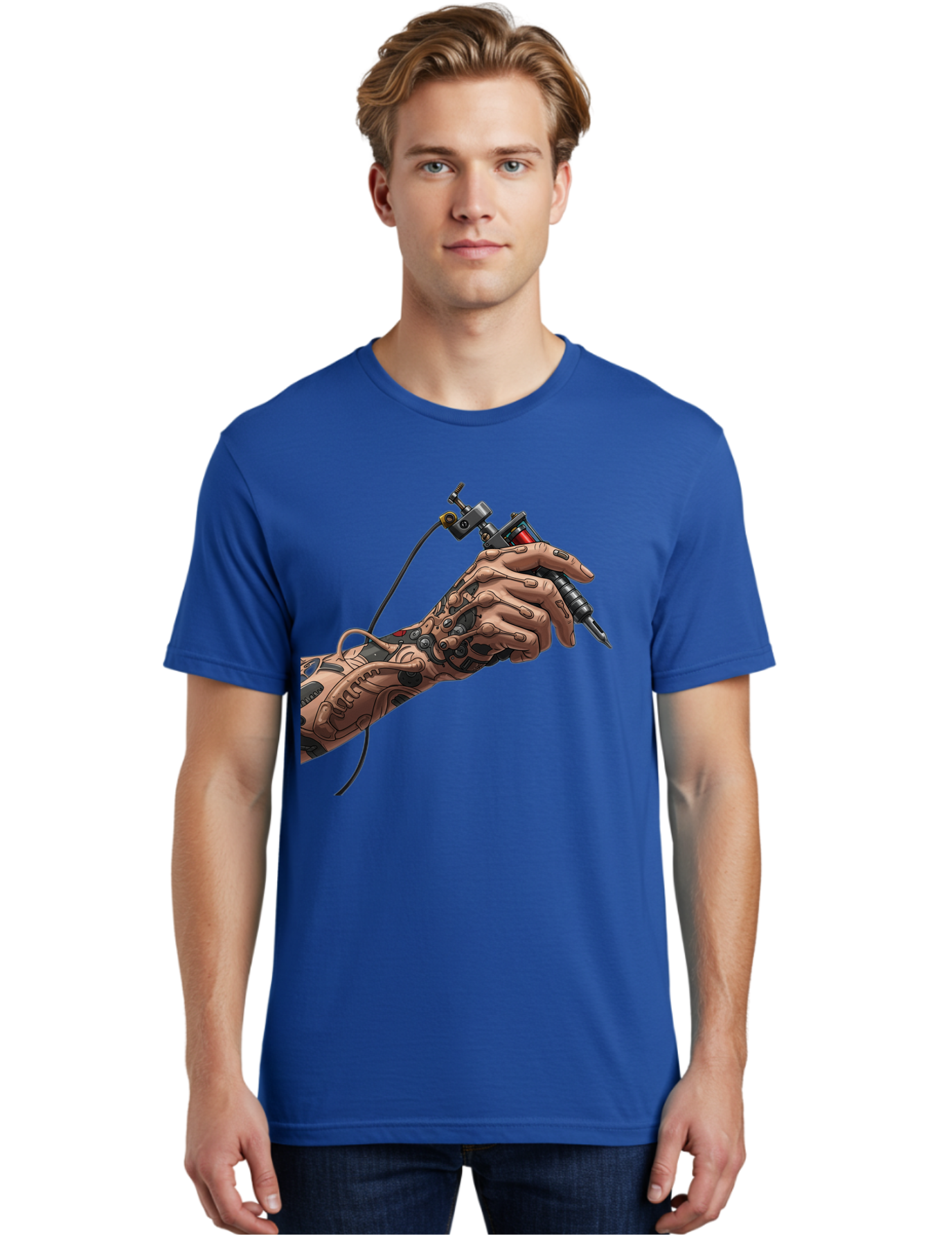 Robot-Hand-Tattoo-Machine Men'S Graphic Tee, 100% Cotton, Comfortable Casual Summer Wear, Machine Washable, Robotic Hand, Tattoo Machine, Mechanical Arm, Futuristic Art, Tattoo Artist, Robotic Precision, Mechanical Limb, Tattoo Design Bad495 22