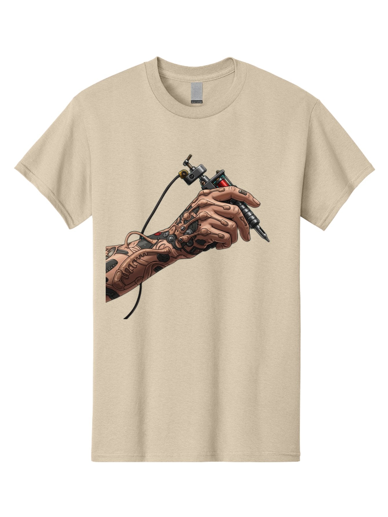 Robot-Hand-Tattoo-Machine Men'S Graphic Tee, 100% Cotton, Comfortable Casual Summer Wear, Machine Washable, Robotic Hand, Tattoo Machine, Mechanical Arm, Futuristic Art, Tattoo Artist, Robotic Precision, Mechanical Limb, Tattoo Design Bad495 3