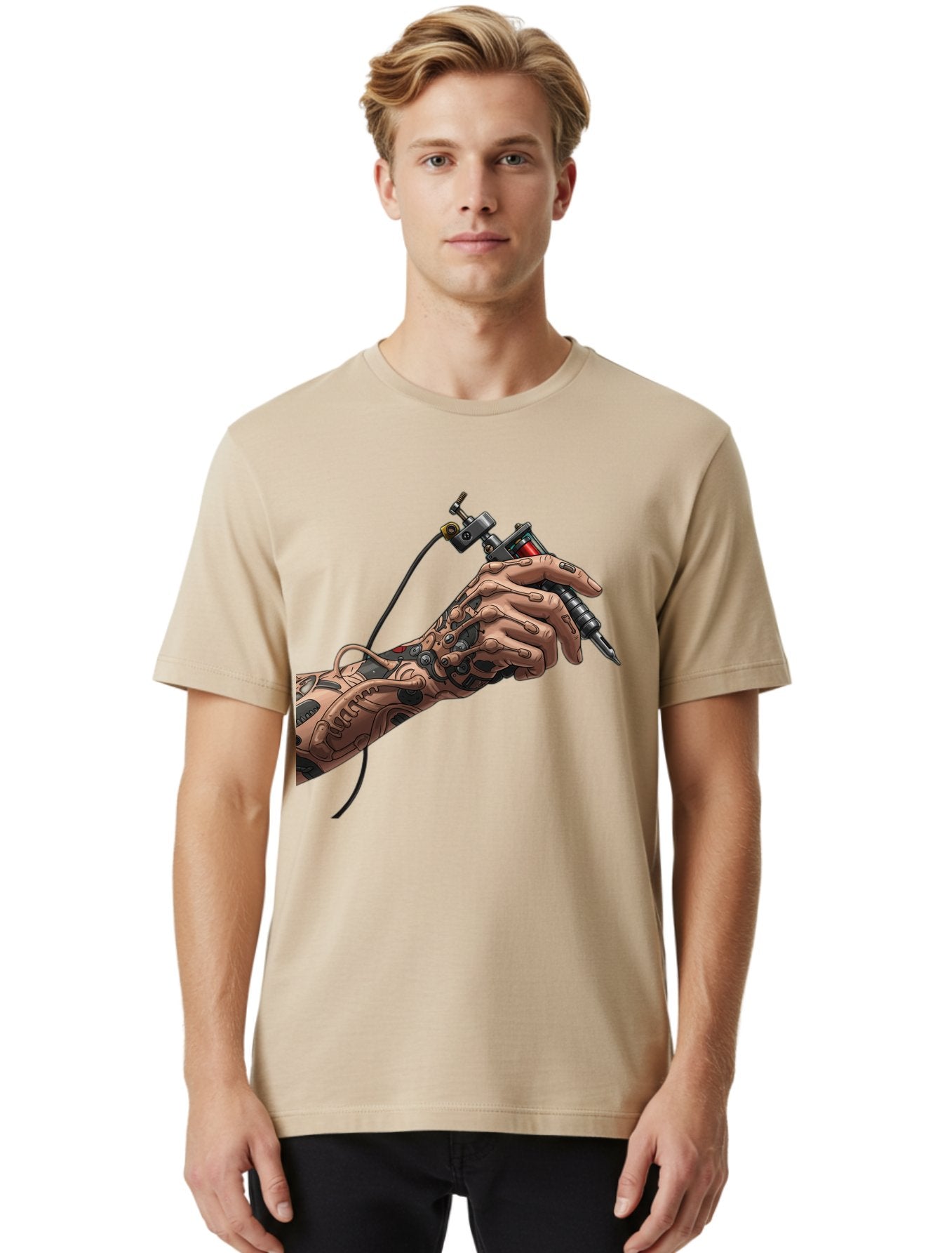 Robot-Hand-Tattoo-Machine Men'S Graphic Tee, 100% Cotton, Comfortable Casual Summer Wear, Machine Washable, Robotic Hand, Tattoo Machine, Mechanical Arm, Futuristic Art, Tattoo Artist, Robotic Precision, Mechanical Limb, Tattoo Design Bad495 22