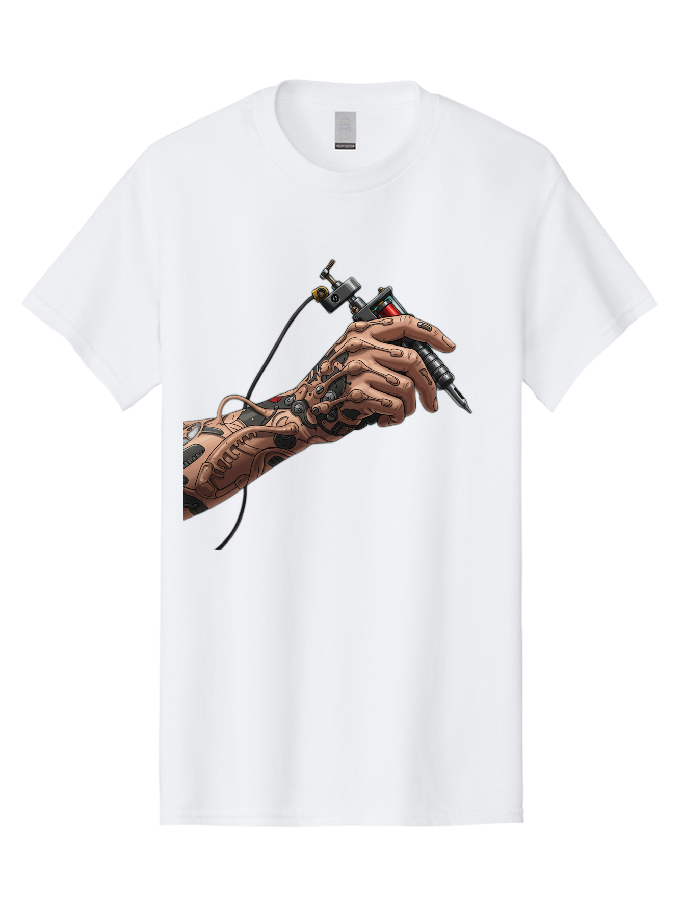Robot-Hand-Tattoo-Machine Men'S Graphic Tee, 100% Cotton, Comfortable Casual Summer Wear, Machine Washable, Robotic Hand, Tattoo Machine, Mechanical Arm, Futuristic Art, Tattoo Artist, Robotic Precision, Mechanical Limb, Tattoo Design Bad495 8