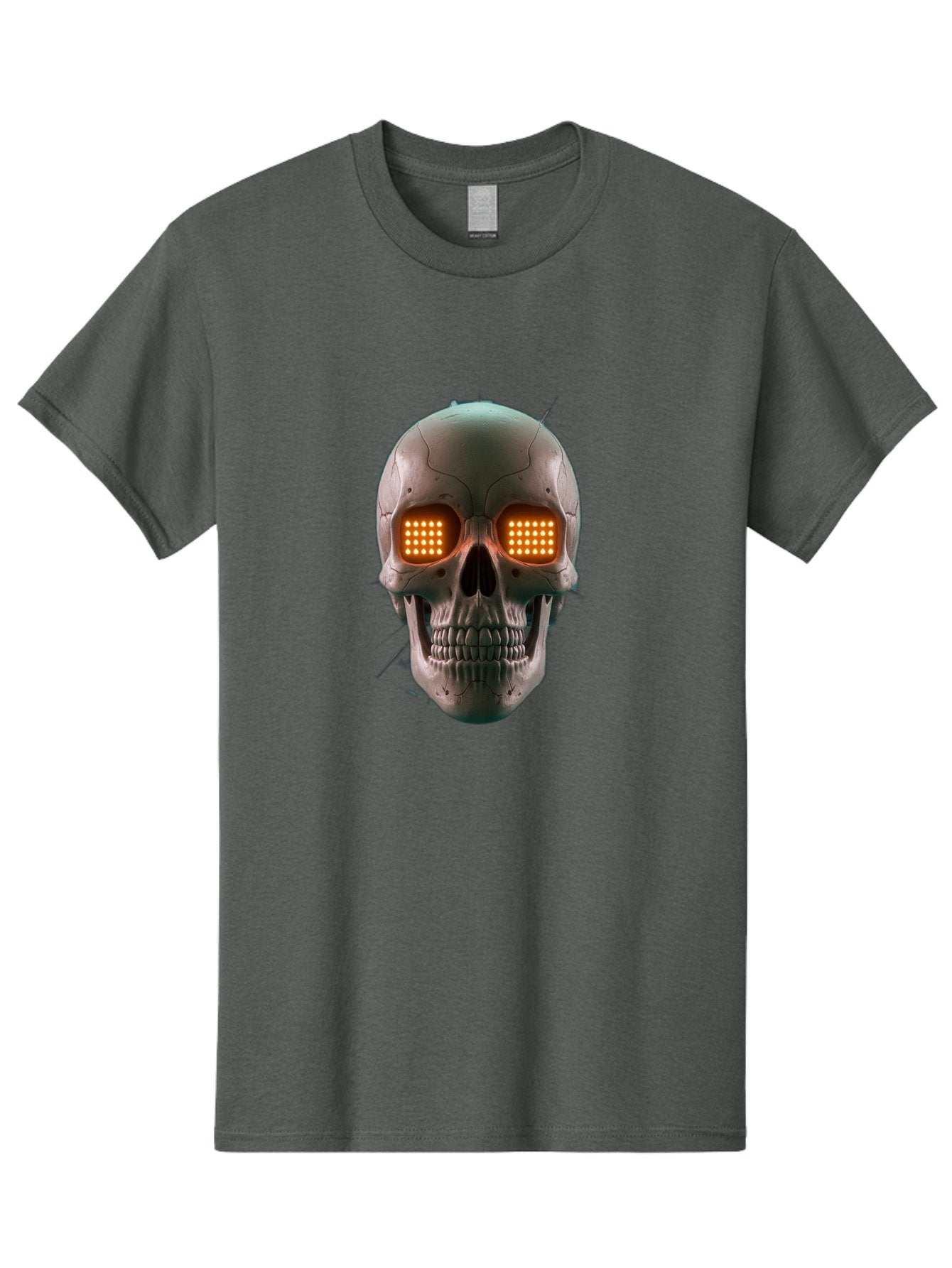 Robot-Skull Men'S Graphic Tee, 100% Cotton, Comfortable Casual Summer Wear, Machine Washable, Cyborg Skull, Robotic Eyes, Futuristic Technology, Sci-Fi Art, Glowing Orange Eyes, Skull Design, Dark Futuristic, Cybernetic Enhancements, Bad496