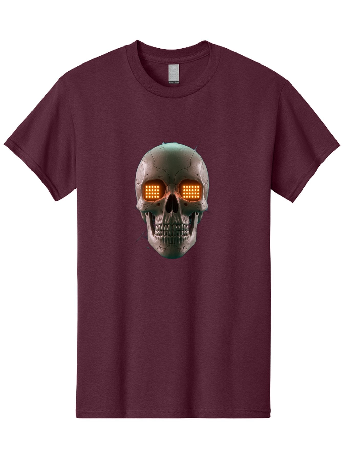 Robot-Skull Men'S Graphic Tee, 100% Cotton, Comfortable Casual Summer Wear, Machine Washable, Cyborg Skull, Robotic Eyes, Futuristic Technology, Sci-Fi Art, Glowing Orange Eyes, Skull Design, Dark Futuristic, Cybernetic Enhancements, Bad496 15