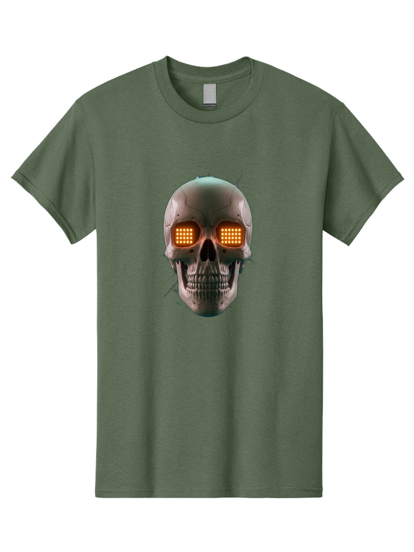 Robot-Skull Men'S Graphic Tee, 100% Cotton, Comfortable Casual Summer Wear, Machine Washable, Cyborg Skull, Robotic Eyes, Futuristic Technology, Sci-Fi Art, Glowing Orange Eyes, Skull Design, Dark Futuristic, Cybernetic Enhancements, Bad496 3