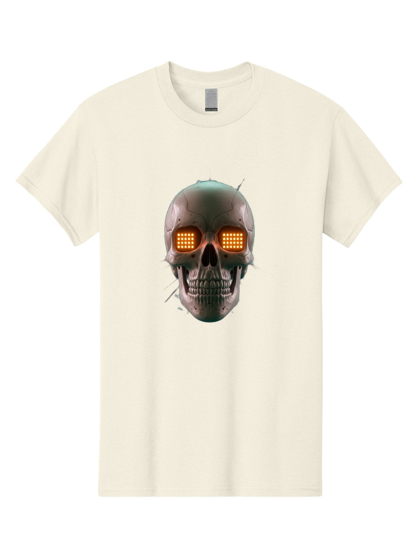 Robot-Skull Men'S Graphic Tee, 100% Cotton, Comfortable Casual Summer Wear, Machine Washable, Cyborg Skull, Robotic Eyes, Futuristic Technology, Sci-Fi Art, Glowing Orange Eyes, Skull Design, Dark Futuristic, Cybernetic Enhancements, Bad496